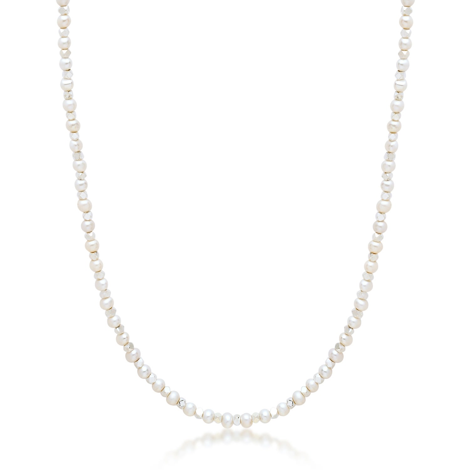 Nialaya White / Silver Men's Mini Beaded Necklace With Pearls In White/silver