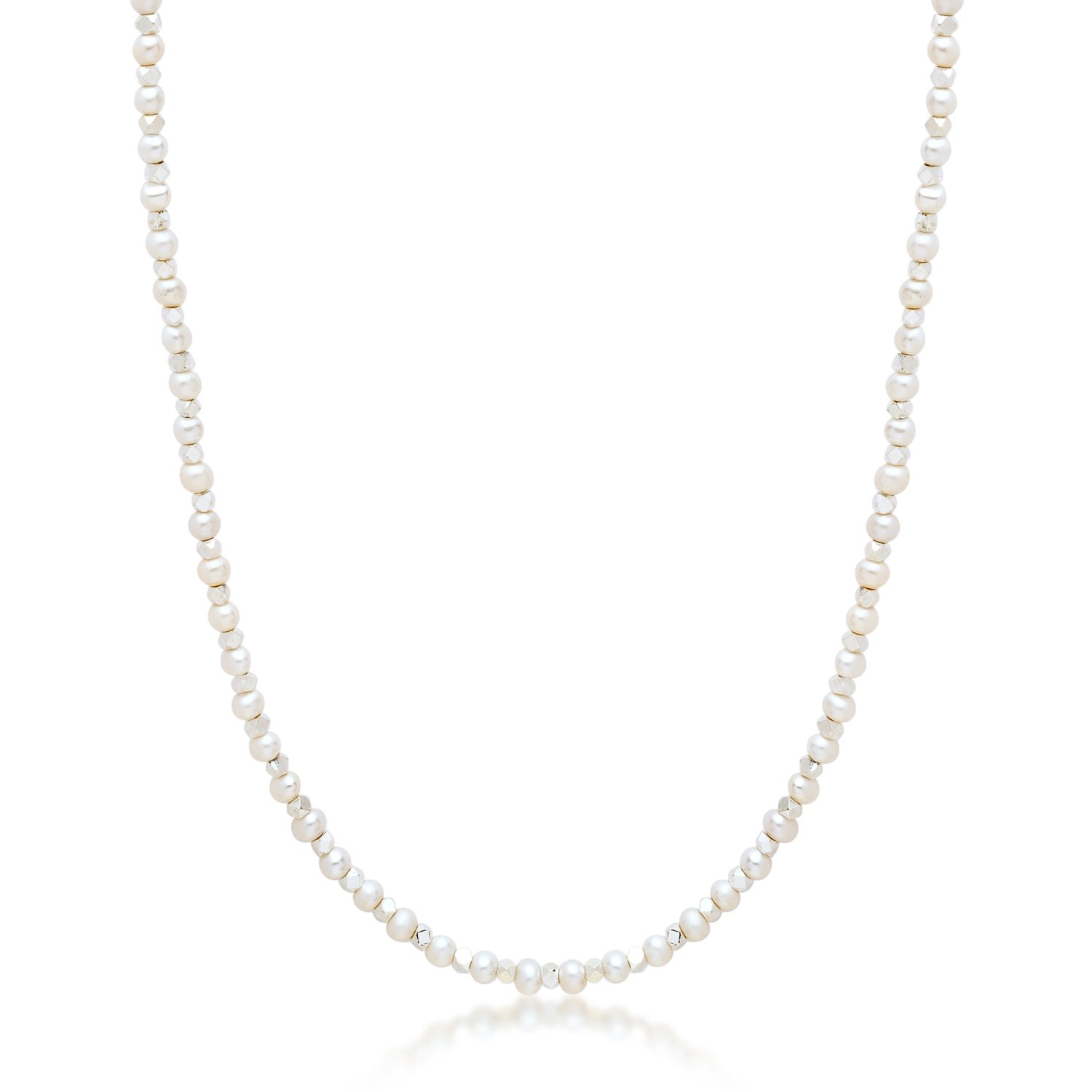 White / Silver Men’s Mini Beaded Necklace With Pearls Nialaya