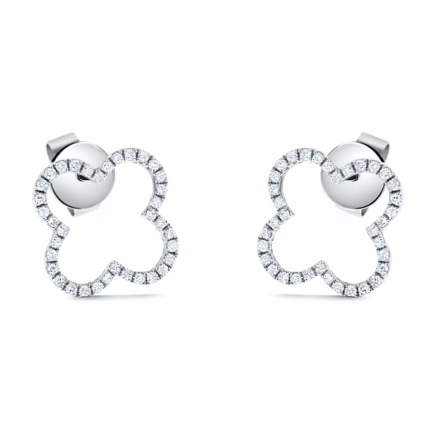 Women’s Silver Clover Diamond Studs 18K White Gold Cosanuova