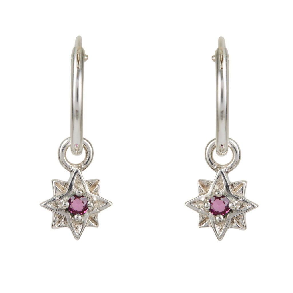 Women’s Guiding North Star Silver Huggie Hoop Earrings - Rhodolite Garnet Charlotte’s Web Jewellery