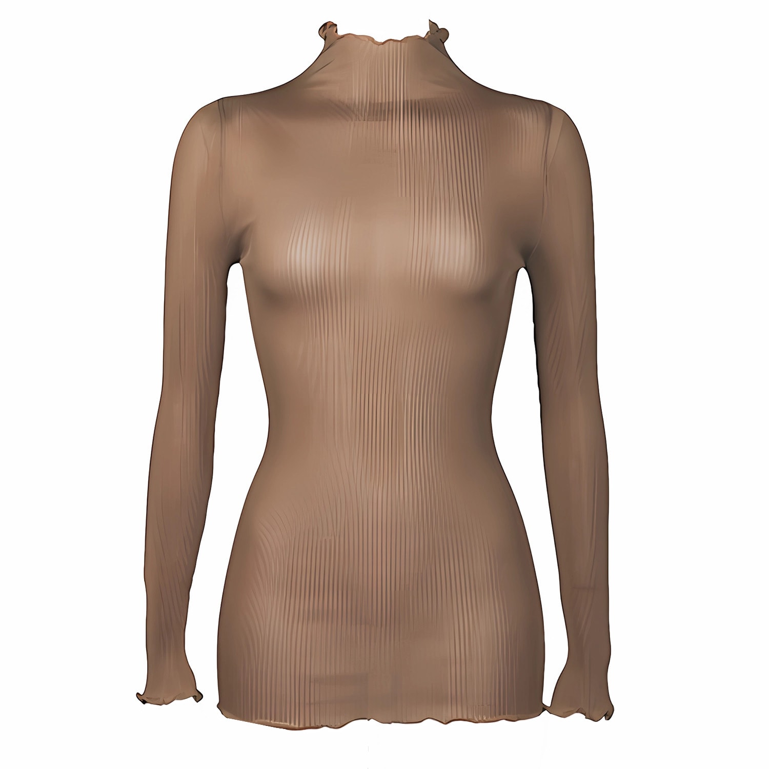 Aromatique Women's Brown Silk Accordion Turtleneck Long Sleeve , Bronz In Brown