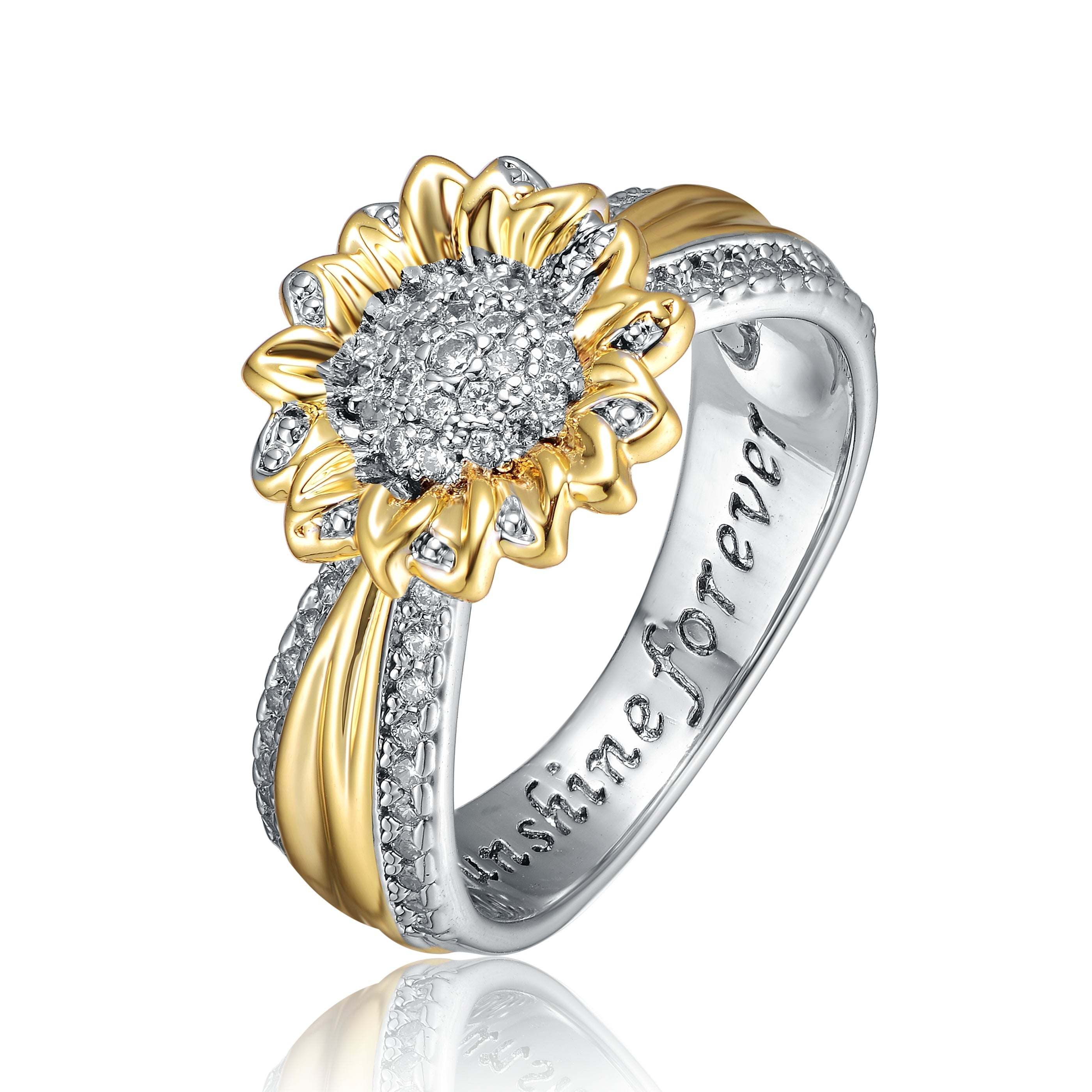 Genevive Jewelry Women's White Gold Plated & 14k Gold Plated Cubic Zirconia Nature Inspired Ring In Multi