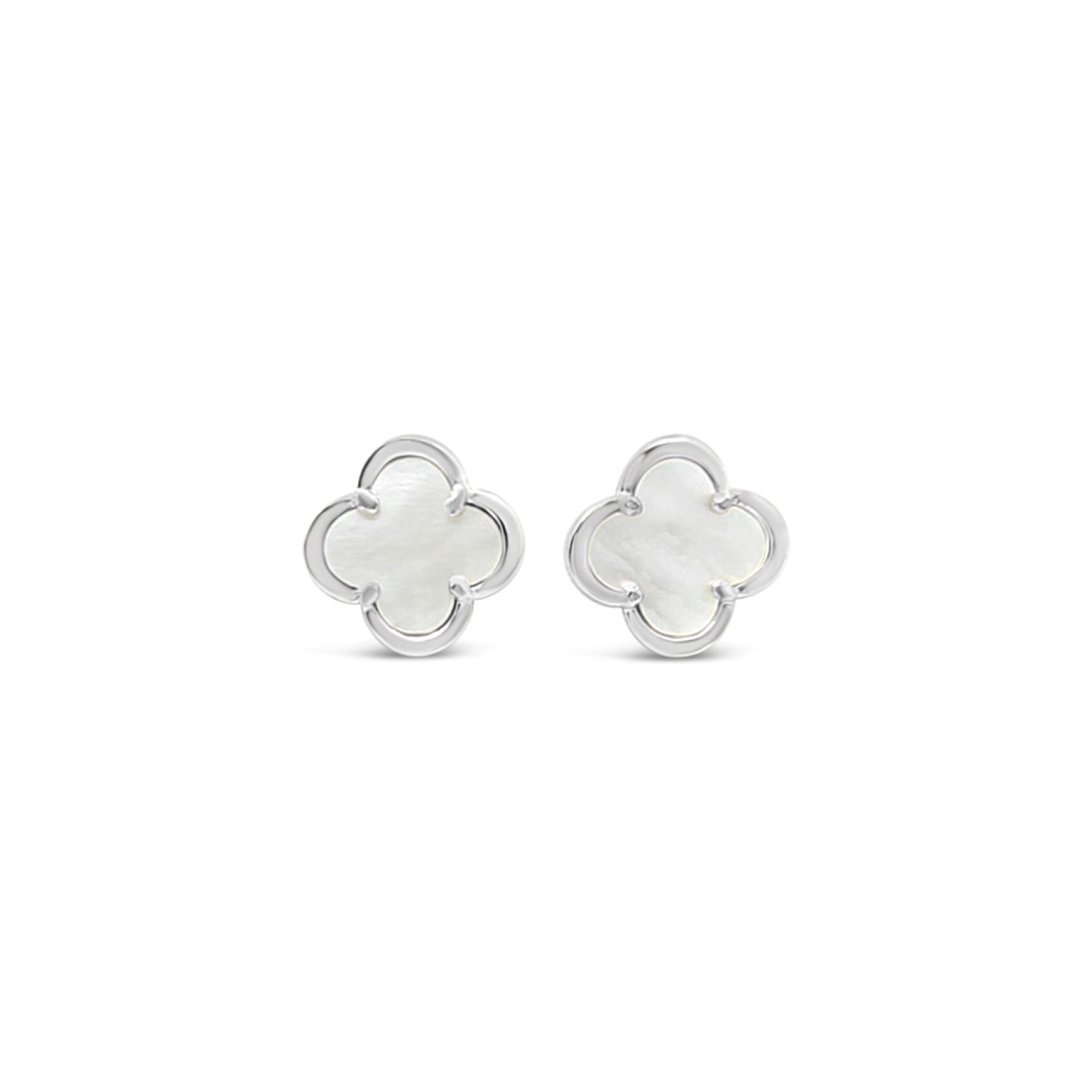 Lutiro Women's White Clover Stud Earring Twelve Mm -mother Of Pearl In White