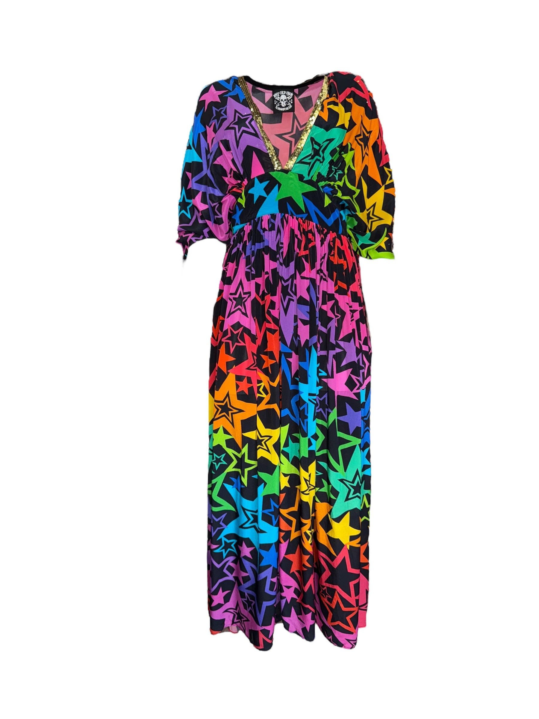 Any Old Iron Women's Black New Rainbow Star Printed Kaftan Dress In Animal Print