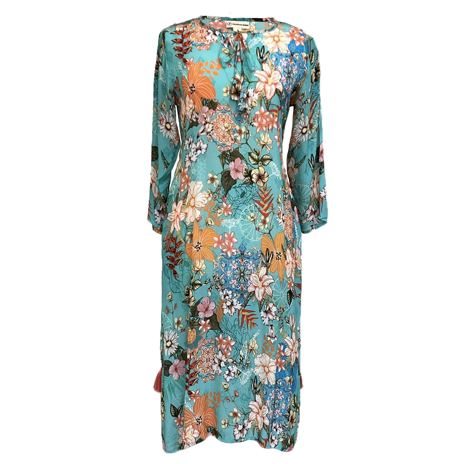 Jayshree Dalal Women's Blue / Yellow / Orange Corfu Midi Dress Turquoise In Blue/yellow/orange