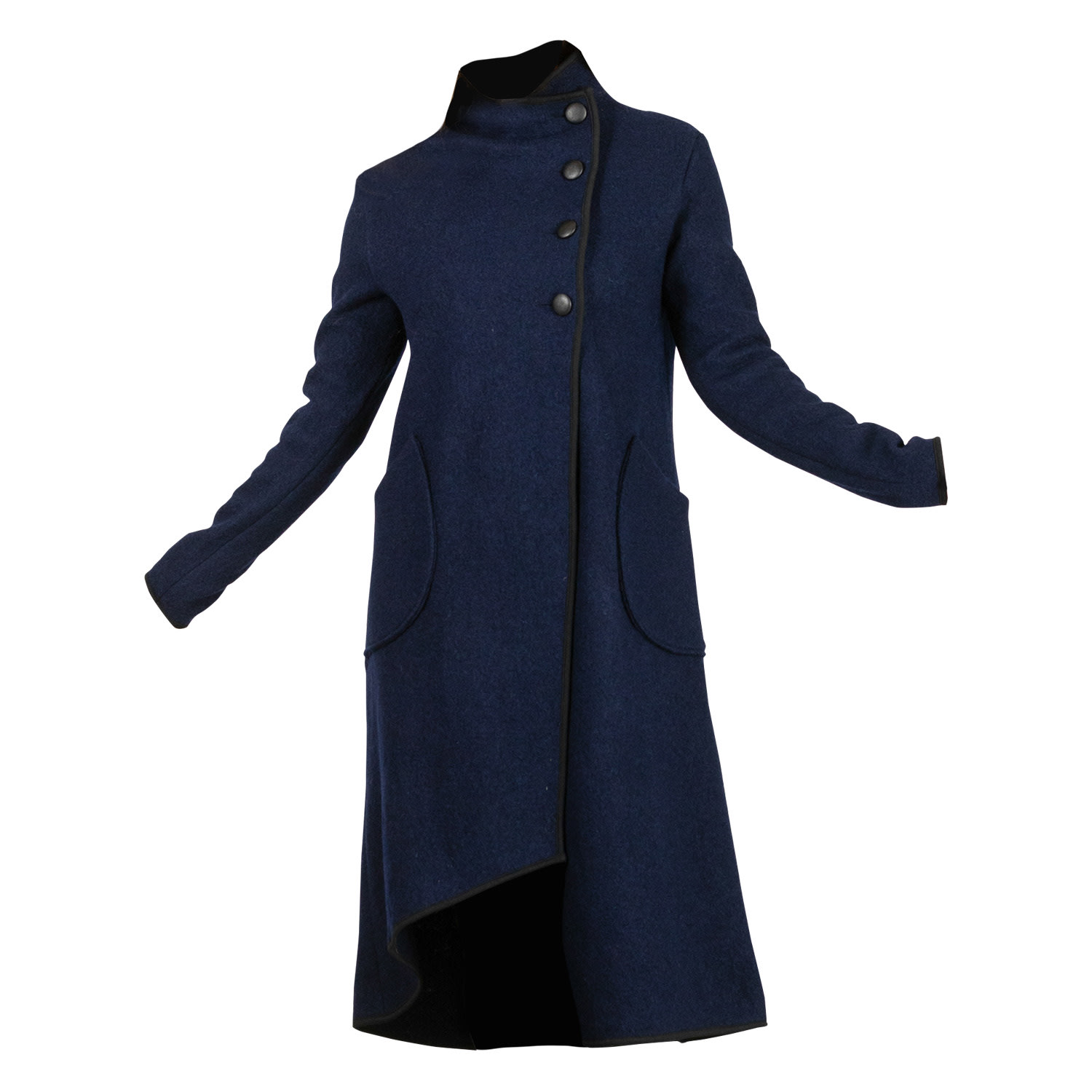 Nikka Place Women's Boiled Wool Winter Cardigan Coat With Buttons And Pockets In Dark Blue In Blue