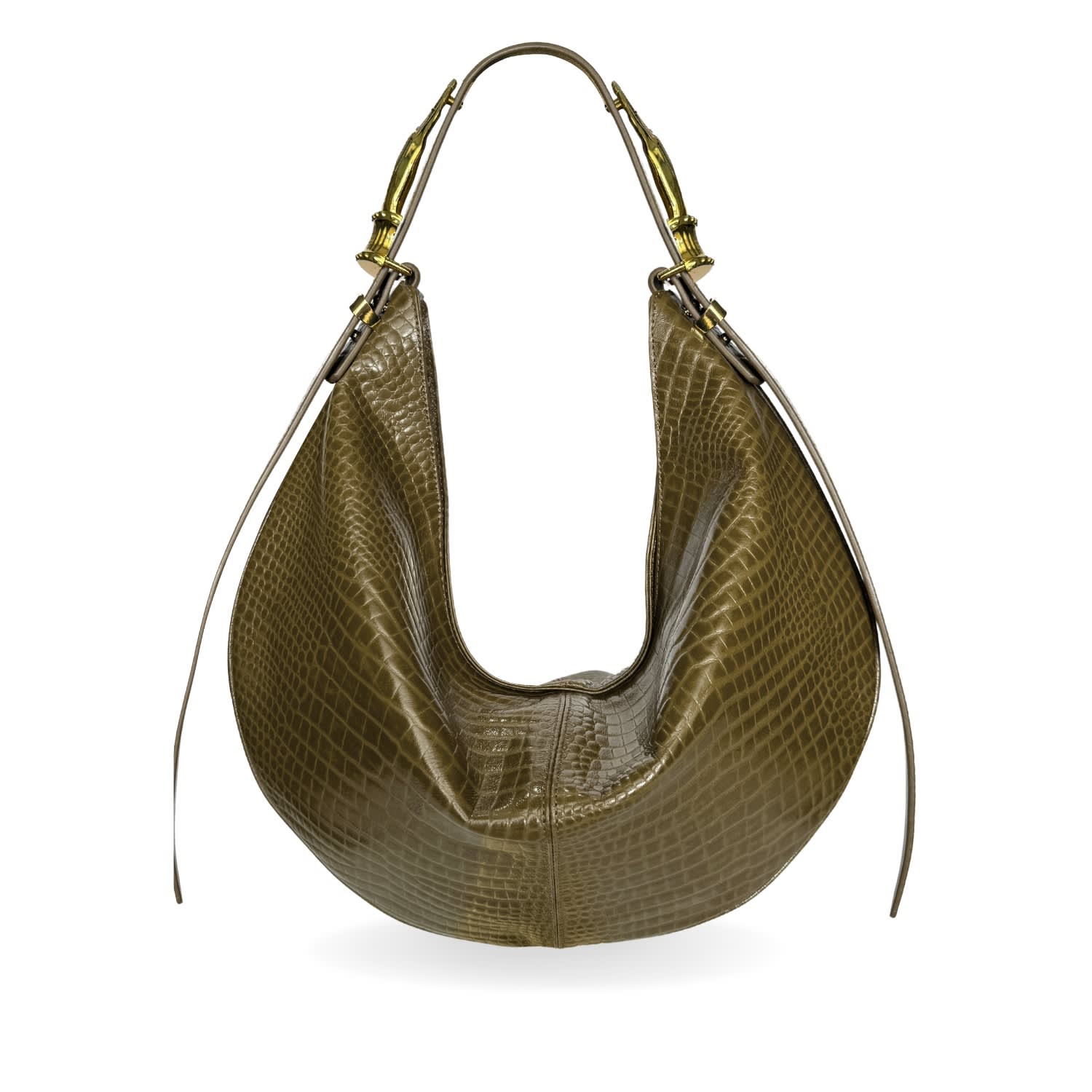 Indigolush Women's Green Hobo Adjustable Hand Shaped Leather Bag Maxi Dark Moss Two Hands