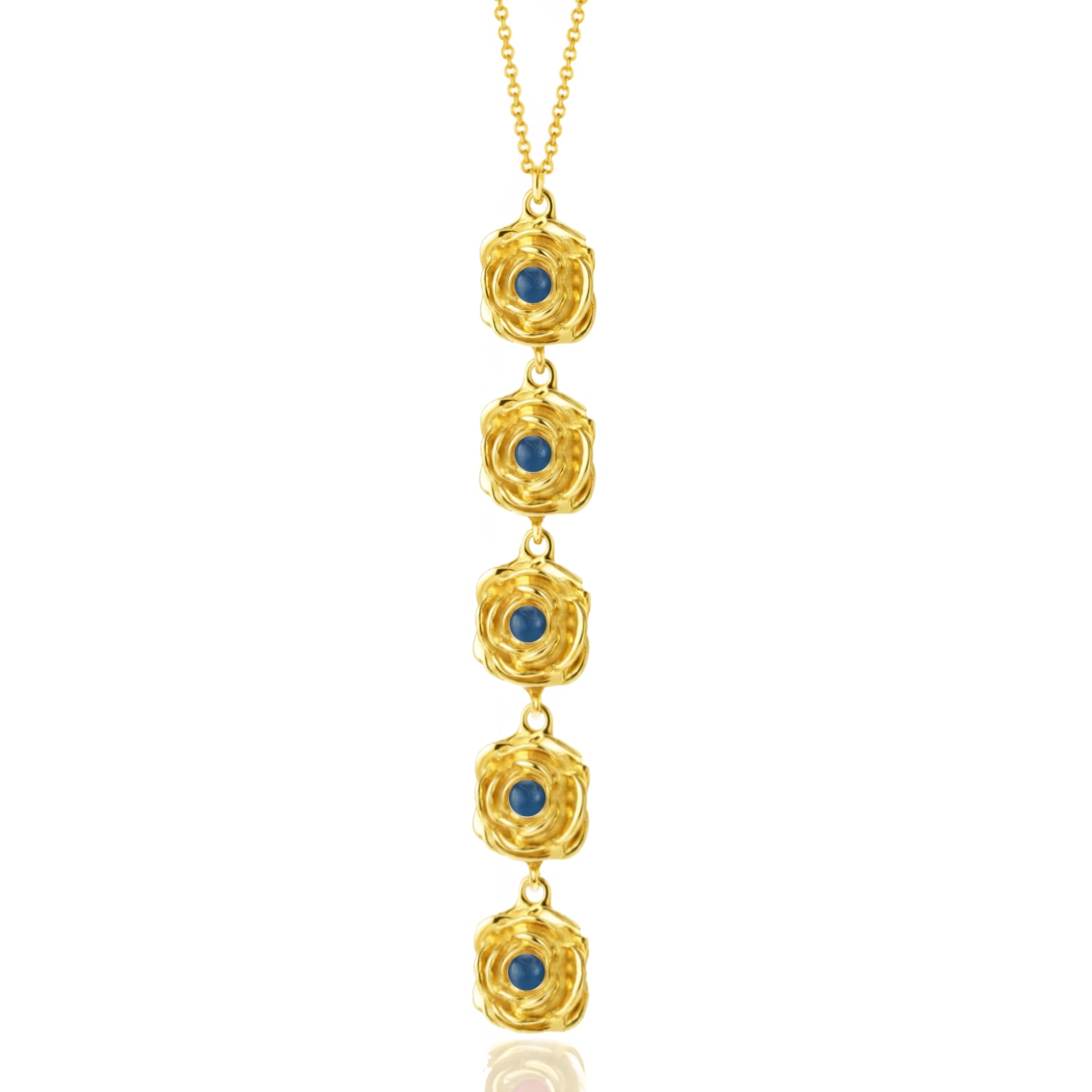 Unaloe Women's Blue / Gold Gold Vermeil Sapphire Drop Necklace – Five Blue Gemstone Italian Floral Design