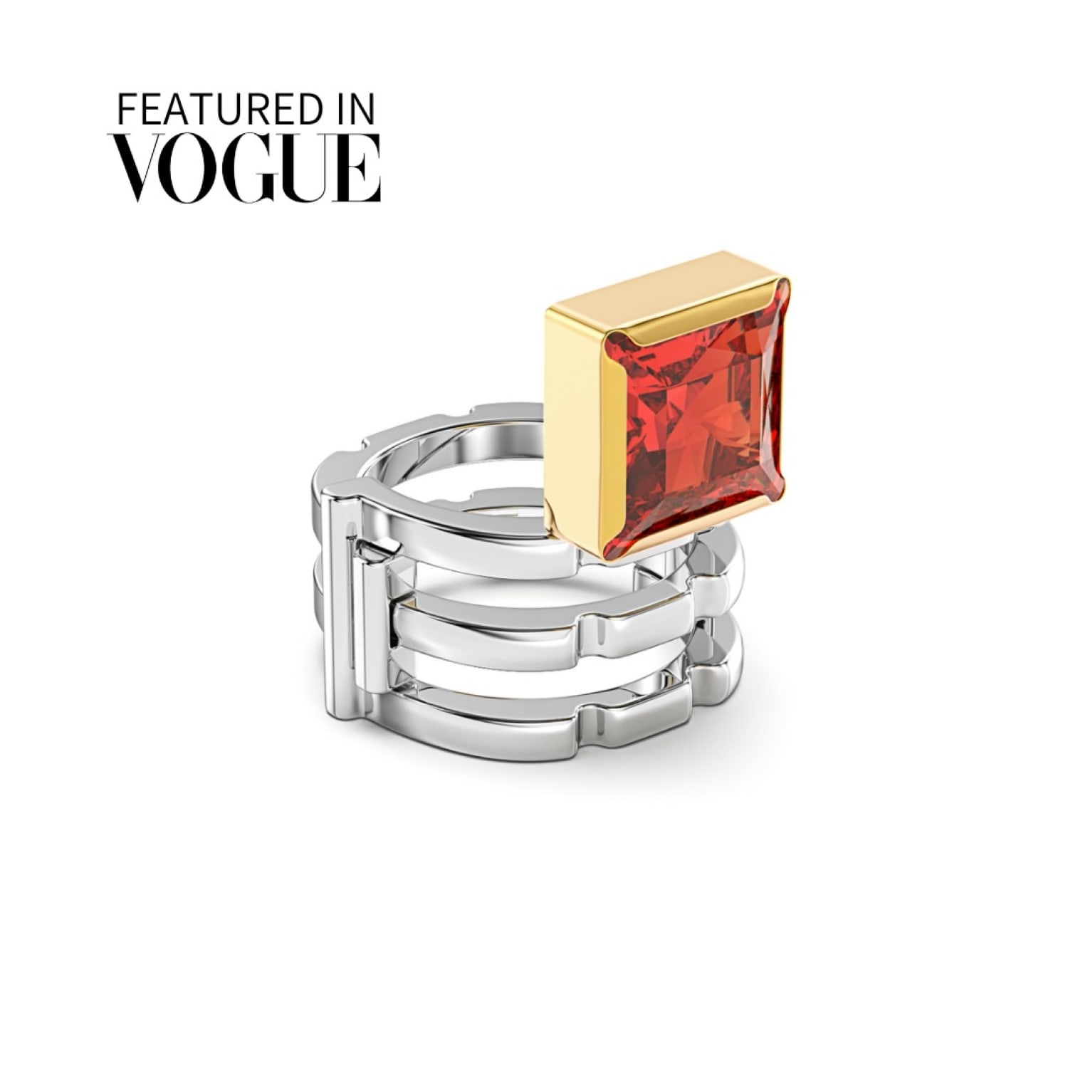Juzzle Jewelry Women's Red / Silver / Gold Power Sterling Silver Puzzle Ring With Ruby Gemstone