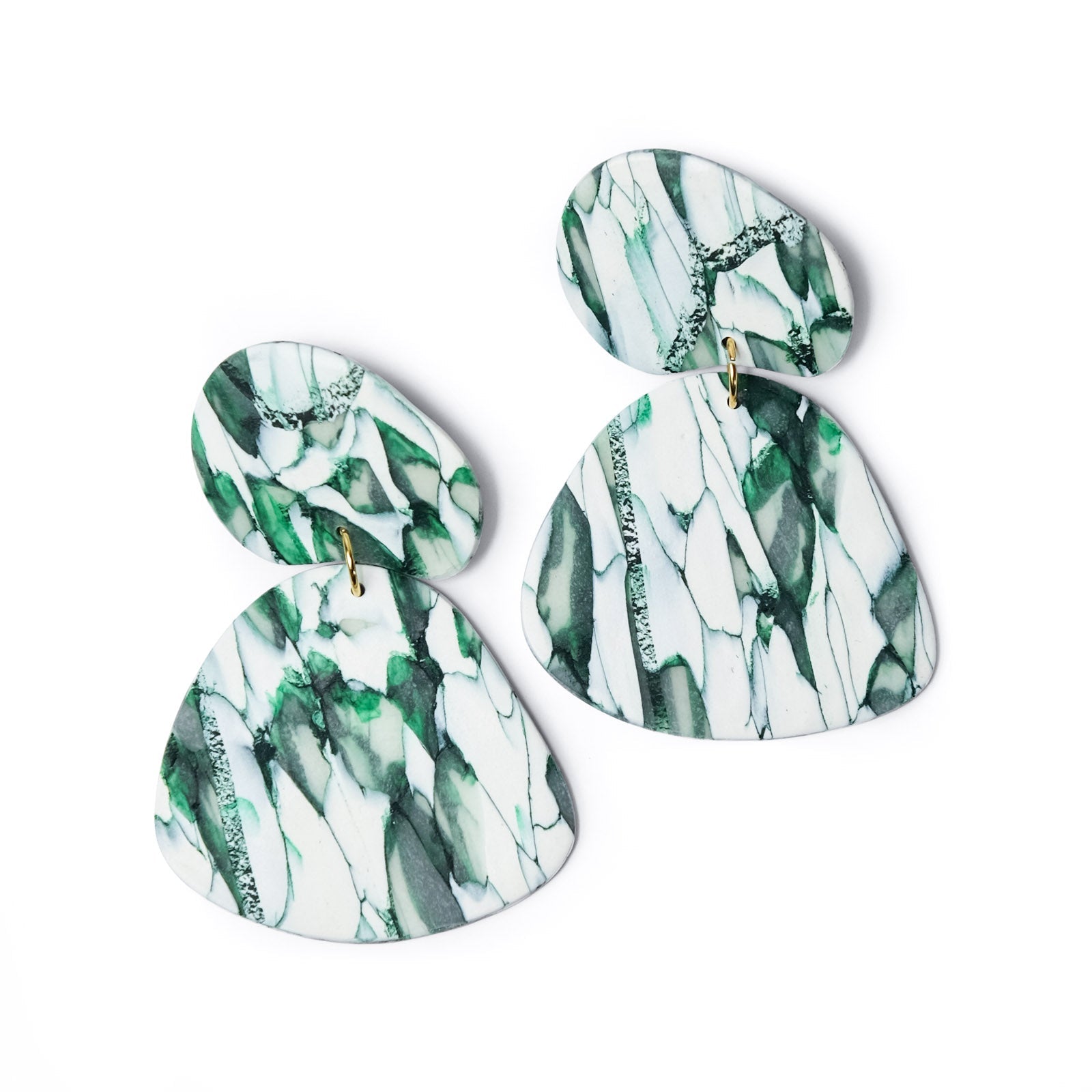 Women’s Green / White Forest Green Marble Dangly Earrings By Chavelli