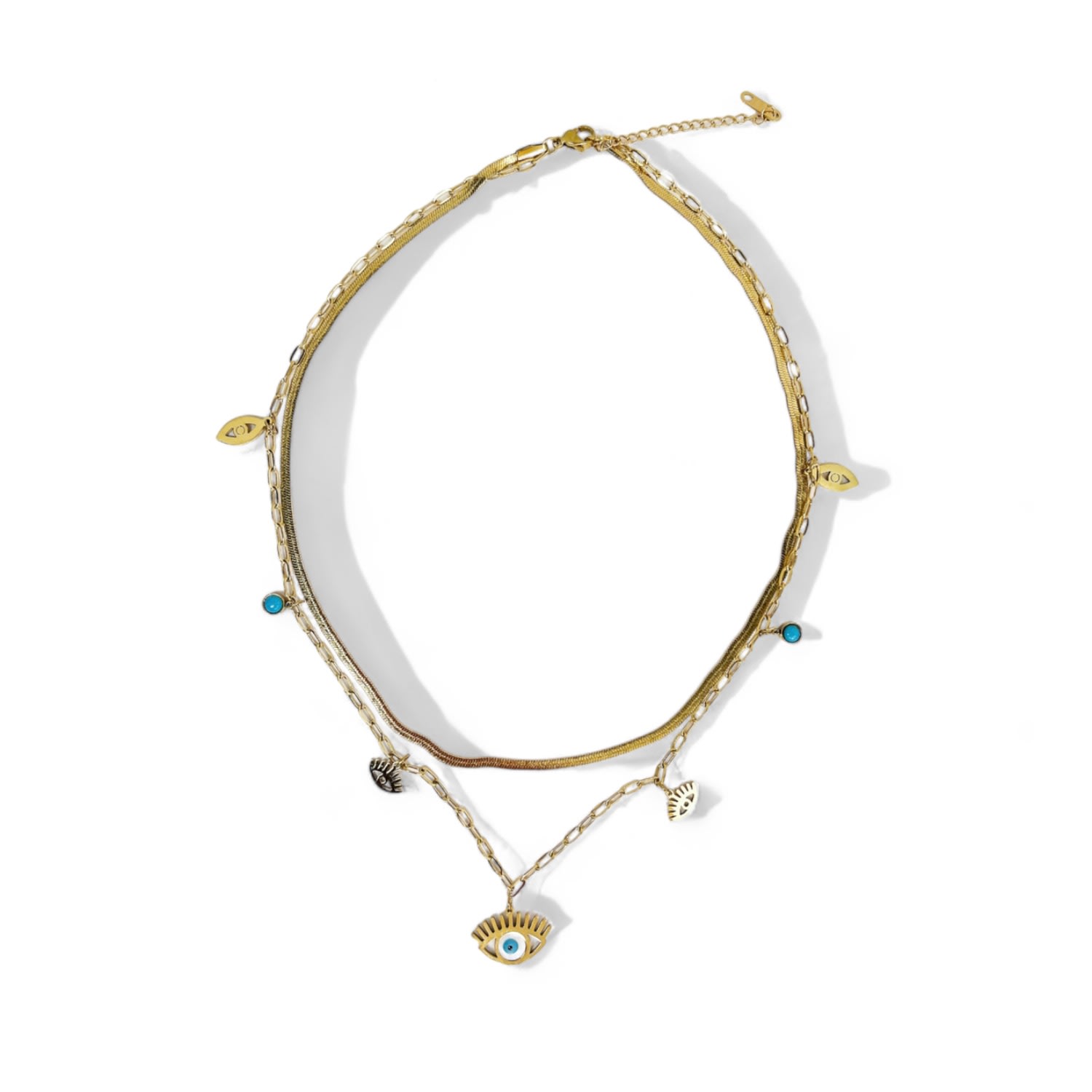 Vicky&nico Women's Gold / Blue Evil Eye - Double Layer Necklace - Turquoise In Multi
