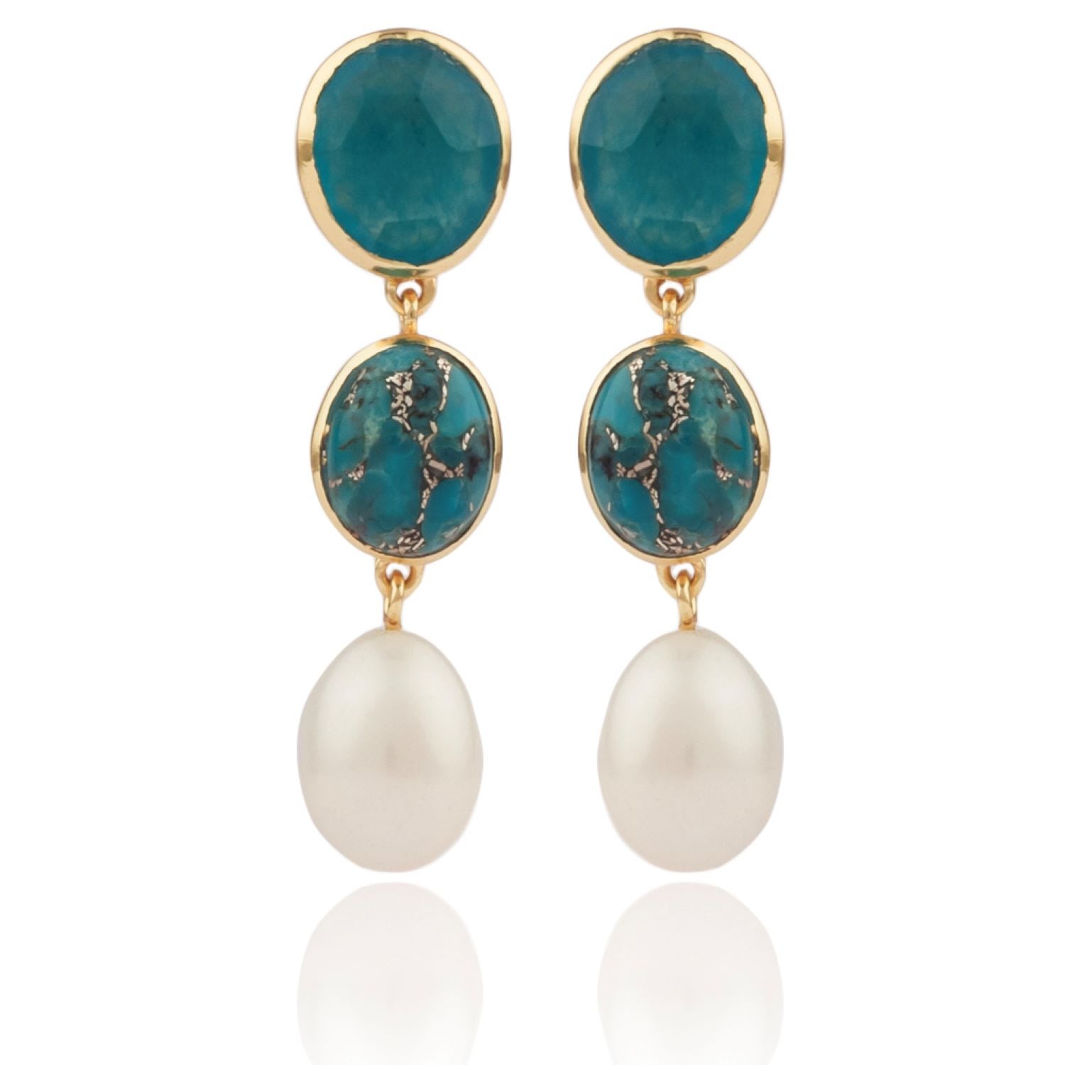 House Of Elliott Women's Green Oceanie Drop Earrings With Semi-precious Stones And Pearls