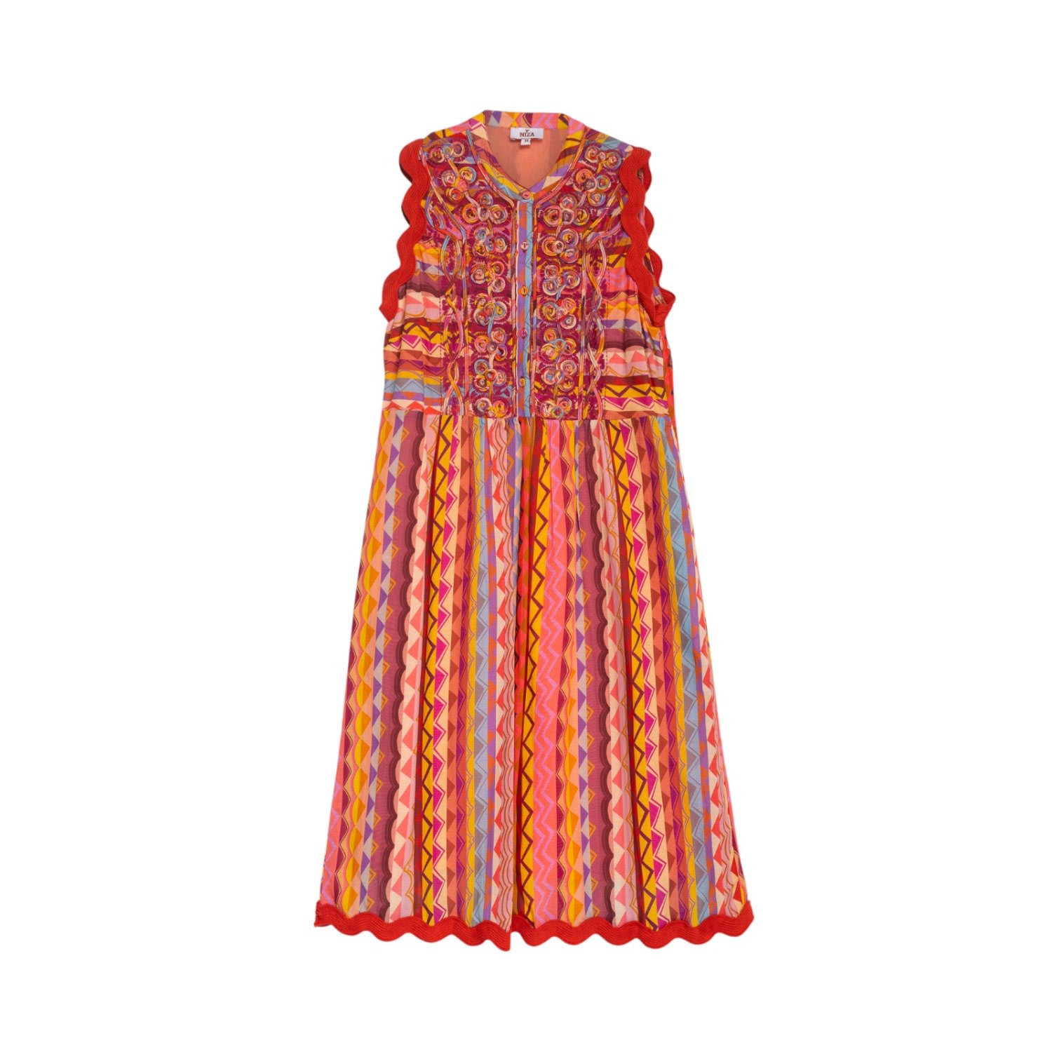 Niza Red Women Flowy Striped Trousers With Elasticated Waist In Multi