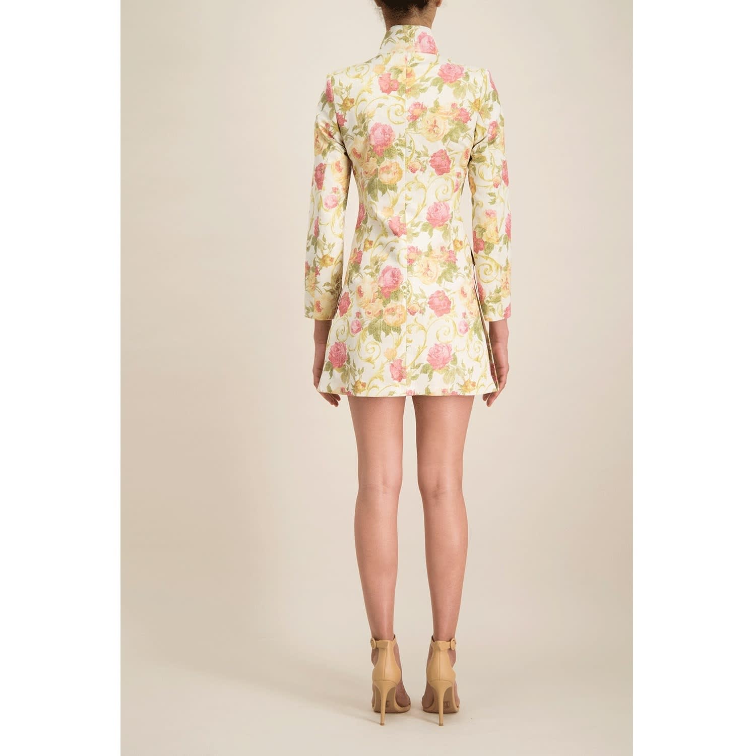 Iconic Romantic Floral Print Jacquard Coat | Monique Singh | Wolf 