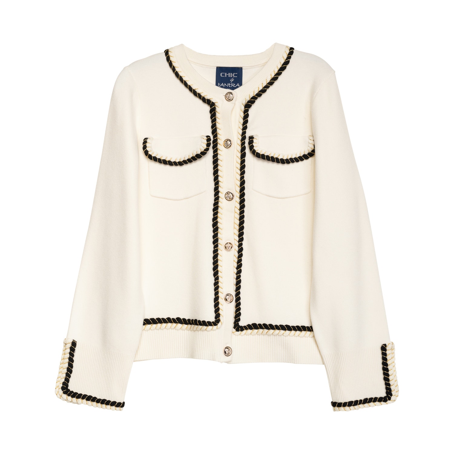 Women's White Knitted Jacket With Front Pockets | Medium | Tantra Spain Sl
