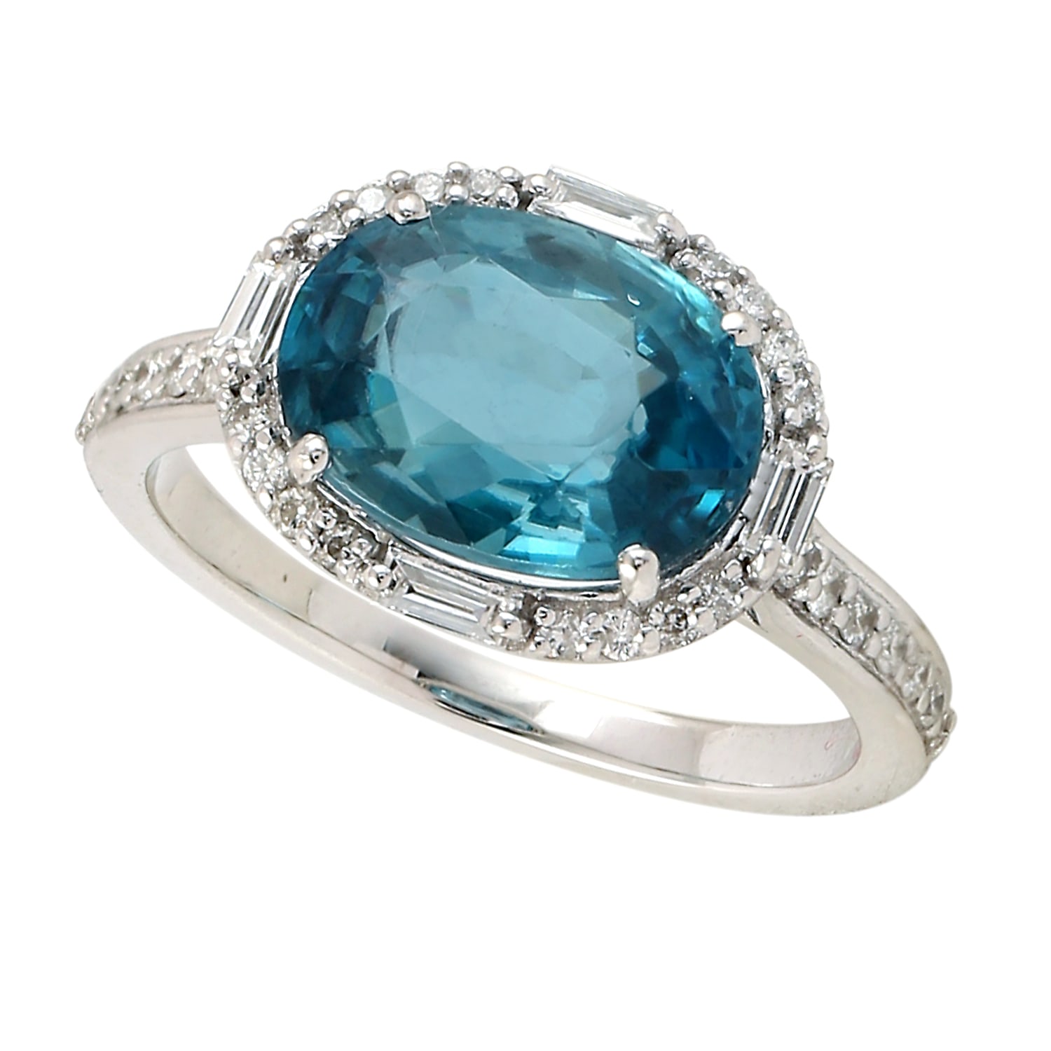 Women’s White / Blue Baguette Diamond & Oval Cut Zirconia Gemstone In 18K White Gold Cocktail Ring Artisan