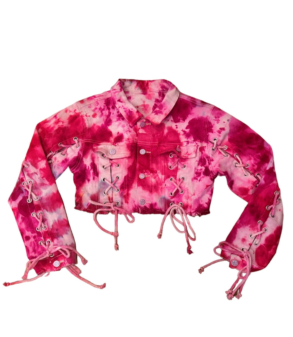 Women’s Pink / Purple Barbiecore Tie Dye Cropped Denim Jacket Extra Small Roy G.