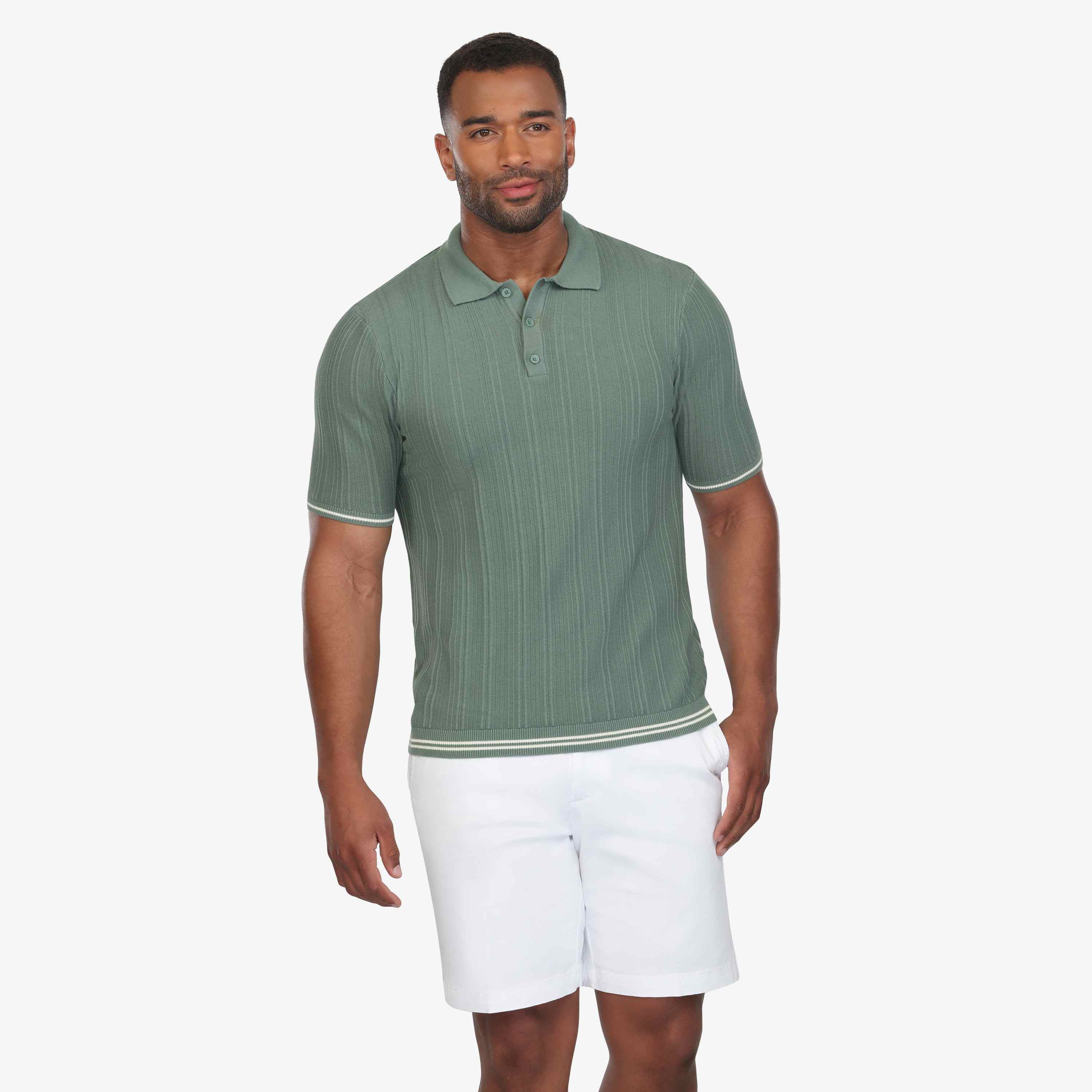 Sage Green Textured Knit Polo | Vustra | Wolf & Badger