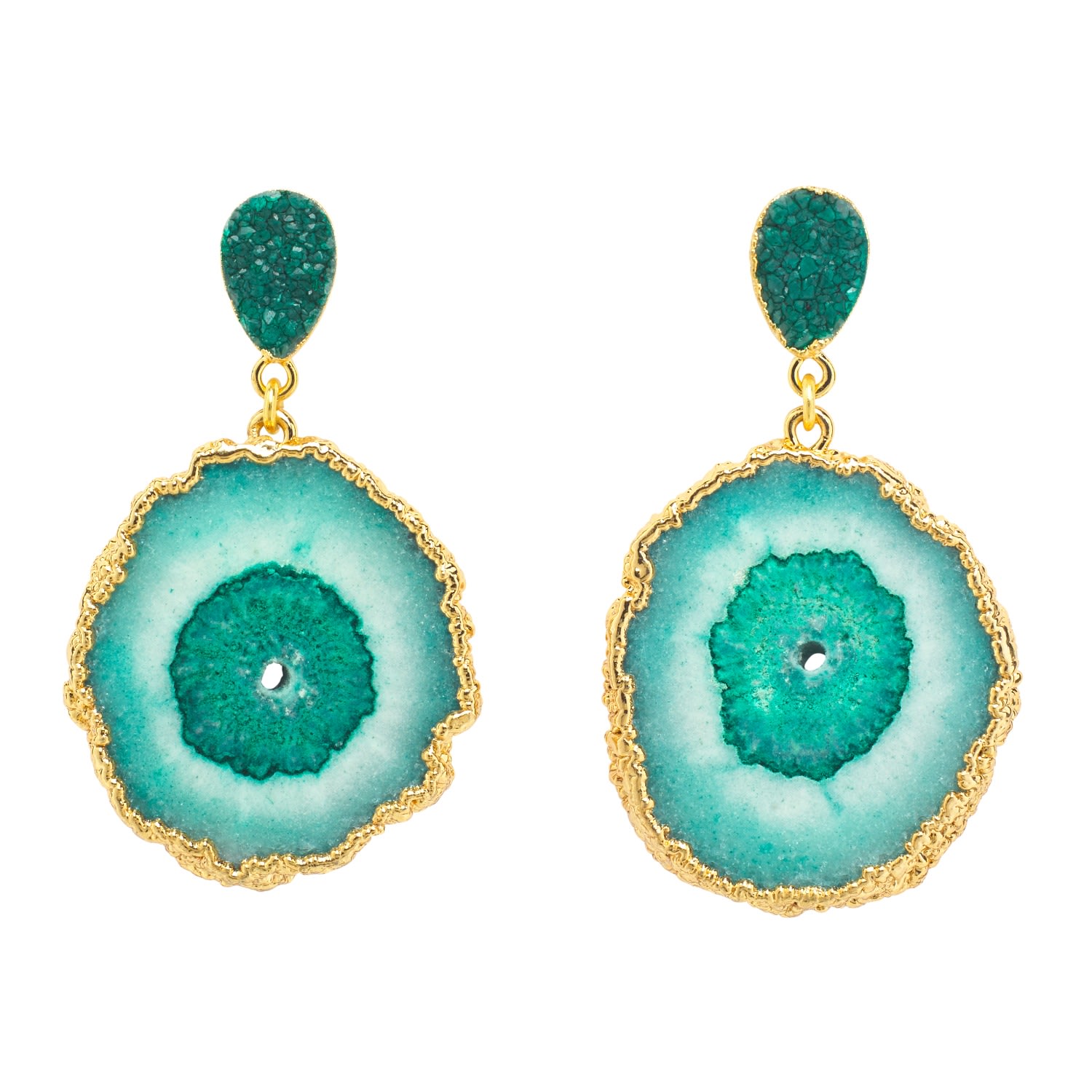 Women’s Green Gemstone ’So Solar’ Gold Earrings Yaa Yaa London