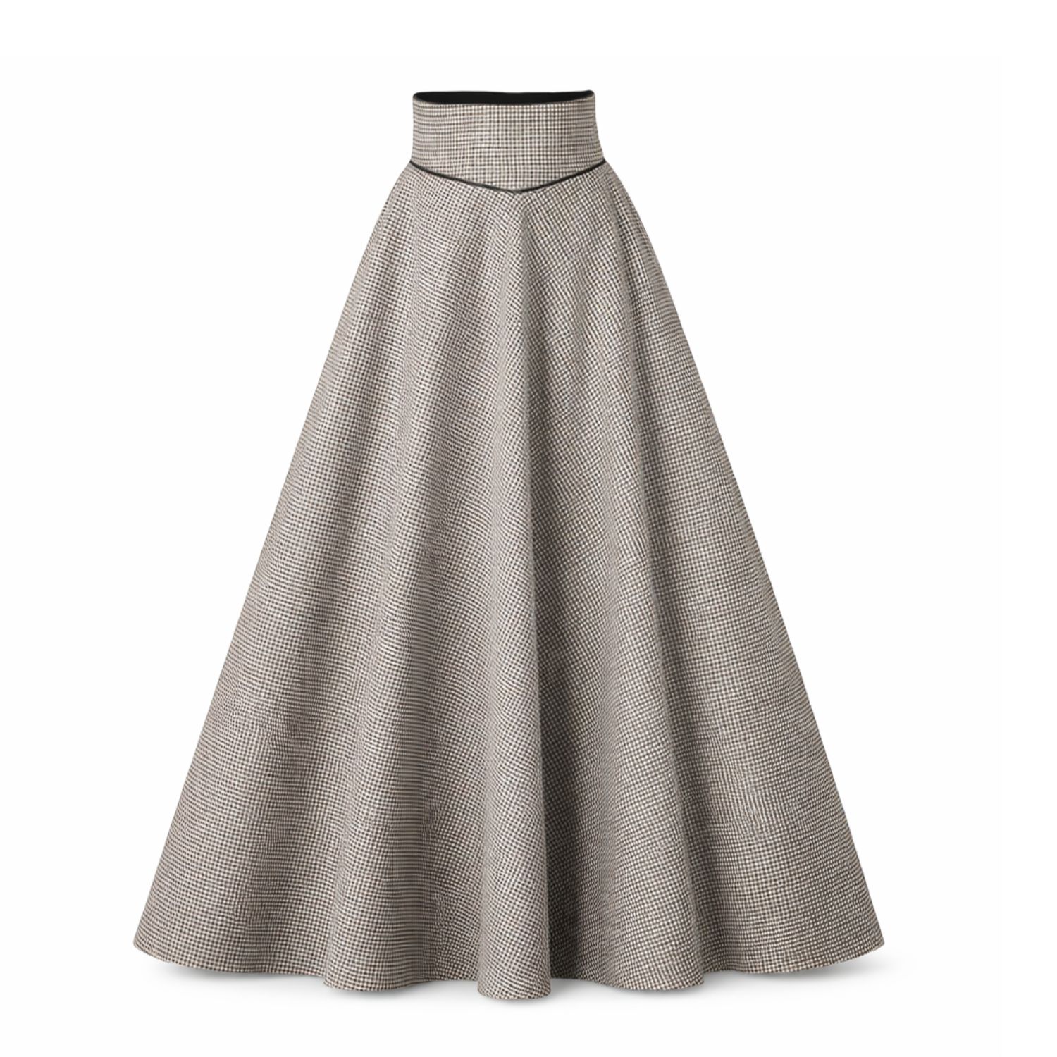 Women's Brown Long Wool A-Line Skirt With Ultra High Waist And Pockets In Pepite Colour | Large | Nikka Place