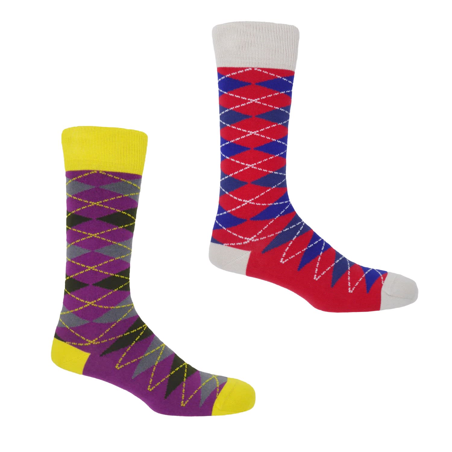 Peper Harow - Made In England Argyle Men's Sock Bundle - Crimson And Sunshine In Multi