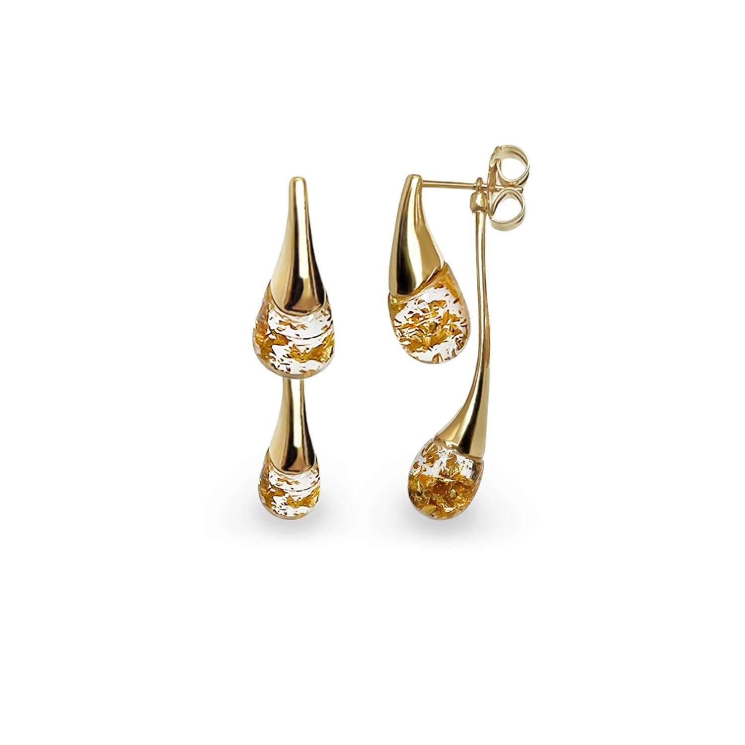 Gold & Honey Women's Interchangeable Double Drop Earrings In Clear And 24k Gold Leaf In Metallic