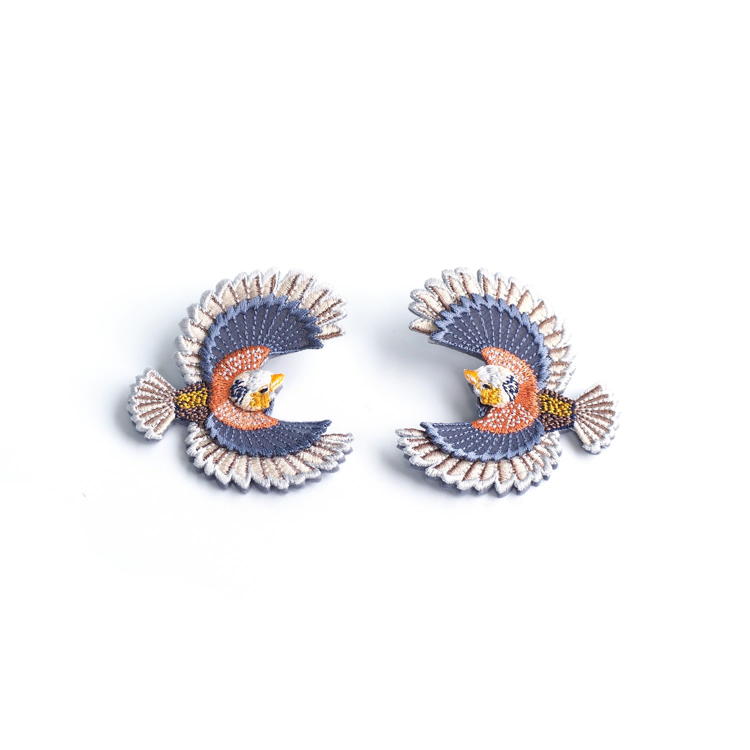 Nana Watanabe Women's Bird Embroidery Earrings - Grey In Gray