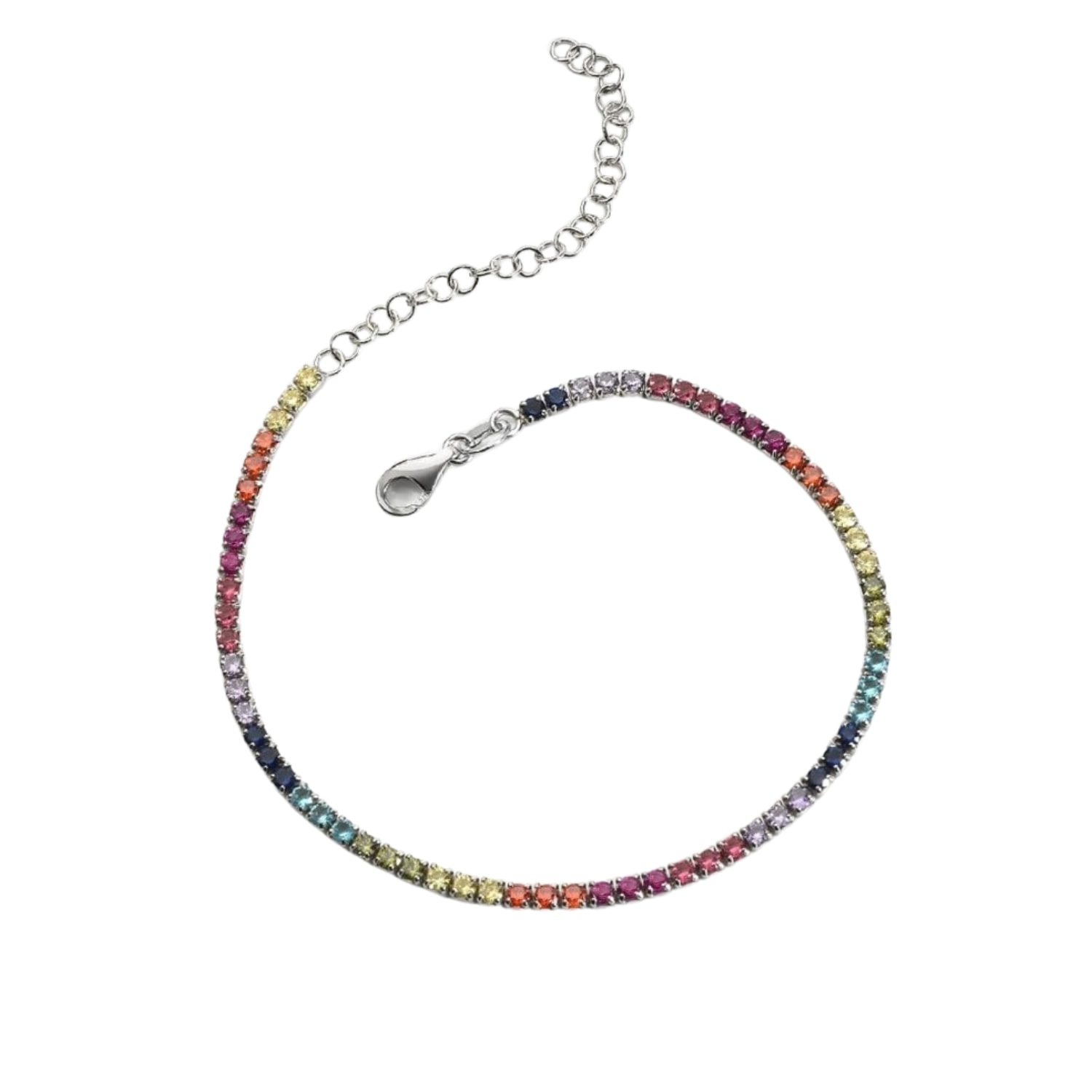 Spero London Women's Rainbow Colourful Sterling Silver Tennis Bracelet In Silver