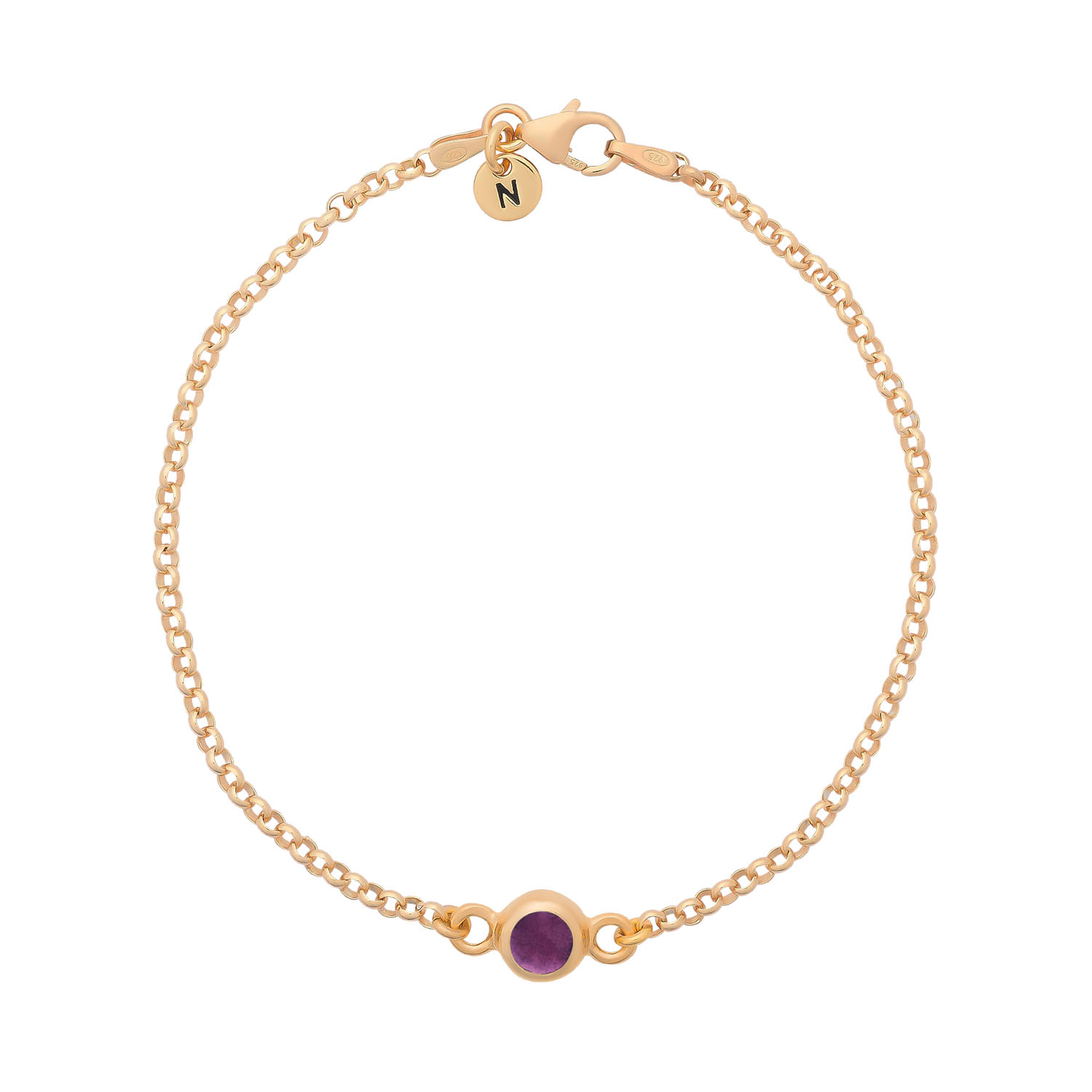 Nellou Jewellery Women's Purple Amethyst Birthstone Gem Dot Bracelet Gold Plated Sterling Silver - February In Purple