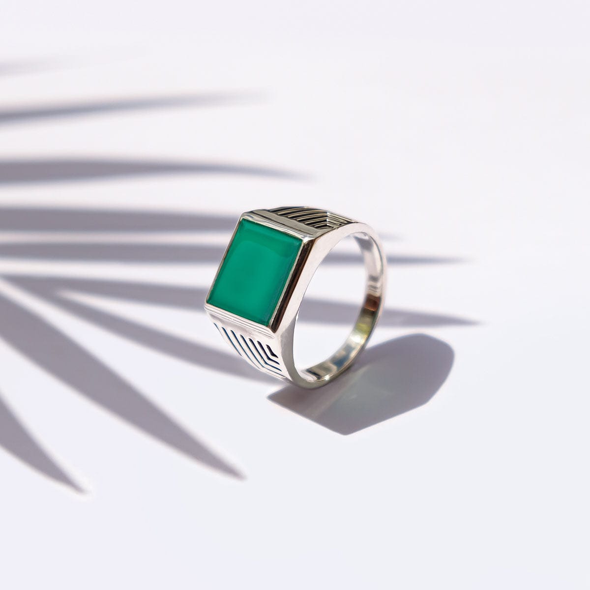 Sacred Universe Men's Silver Signet Ring - Green Onyx
