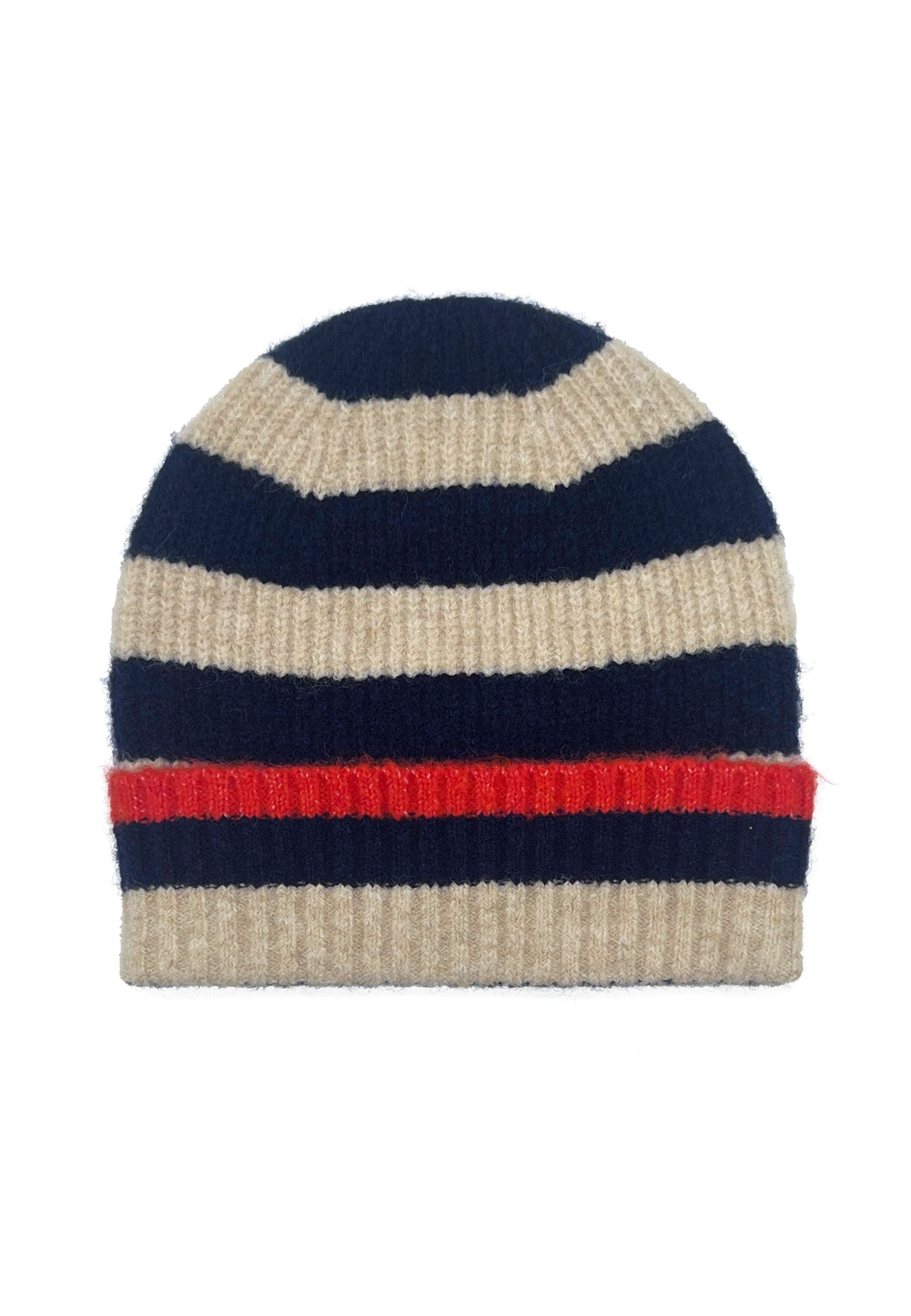 Nooki Design Women's Green / Black / Blue Farah Knitted Stripe Beanie-navy In Multi