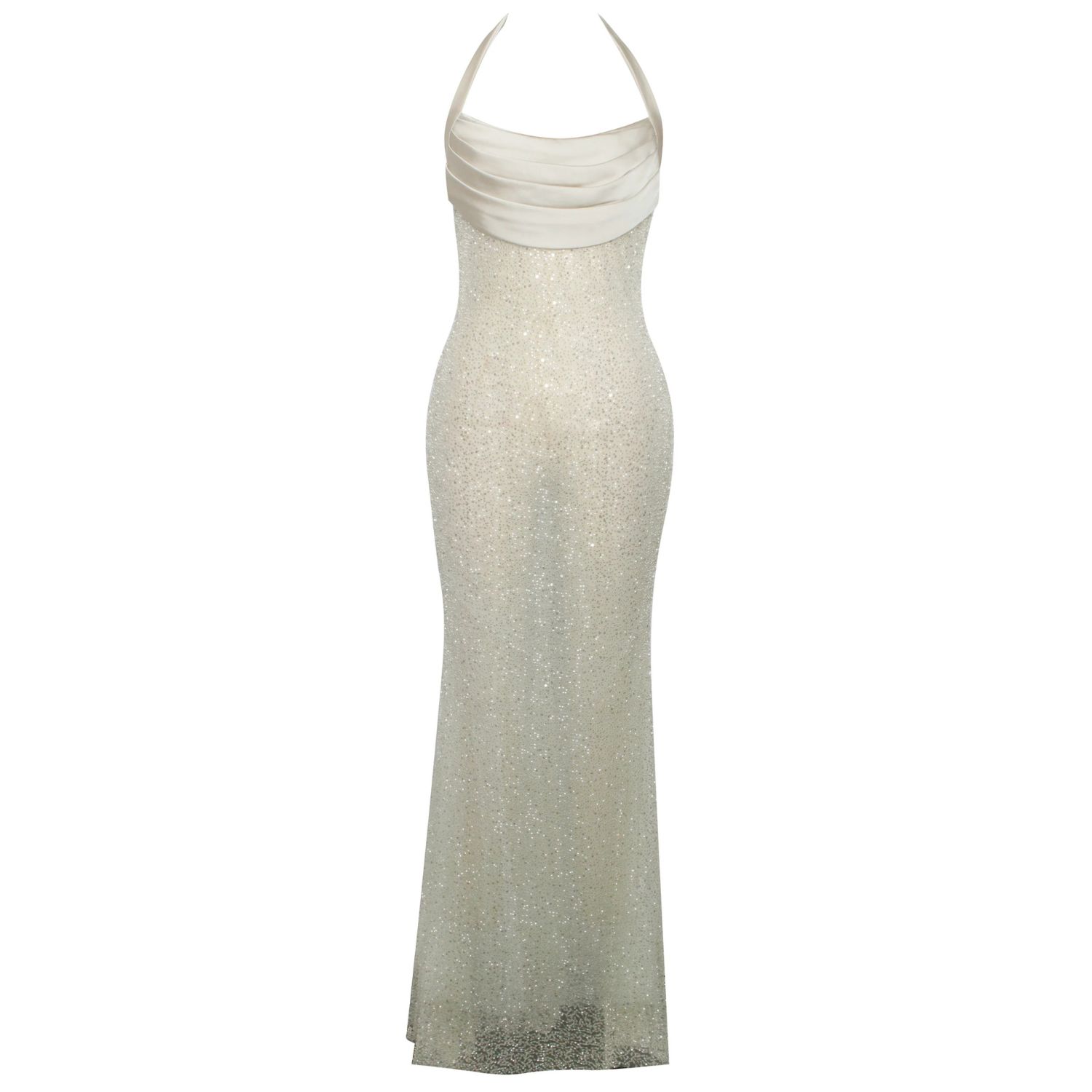 Miss Circle New York Women's Green Zahya Lime Halter Backless Beaded Mesh Gown In Green
