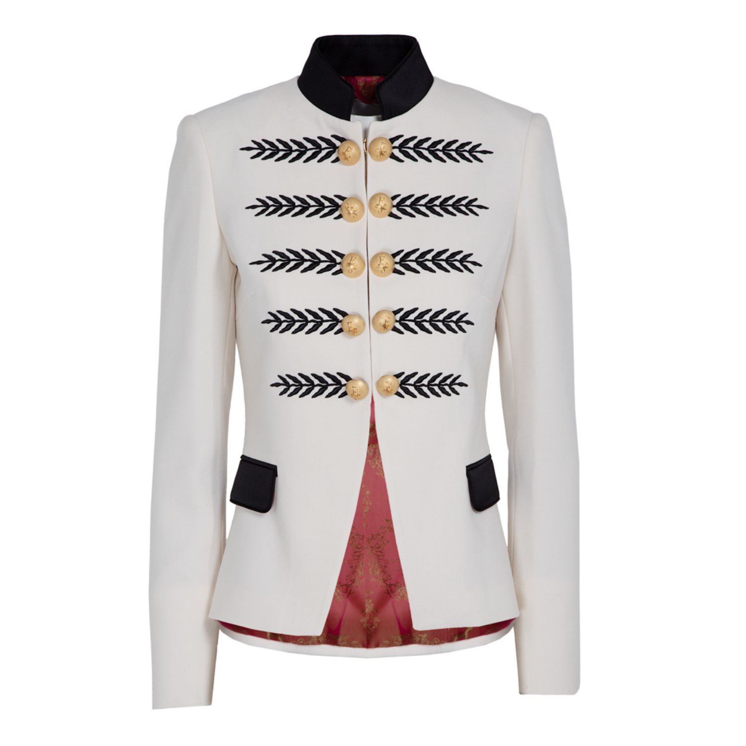 Women’s Embroidered White Premium Crepe Blazer With Mao Collar Renata White Xxs The Extreme Collection