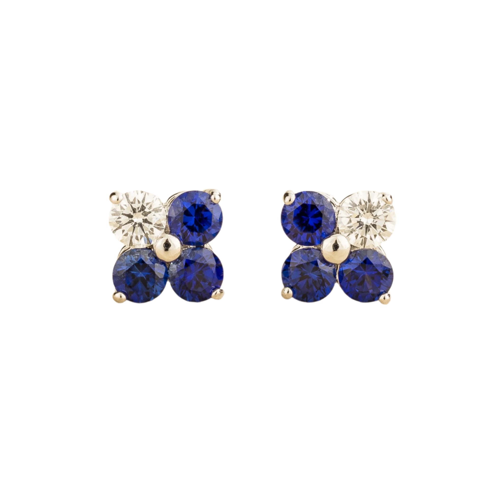 Juvetti Women's White / Blue Petale White Gold Earrings Set With Blue Sapphire & Diamond In Multi