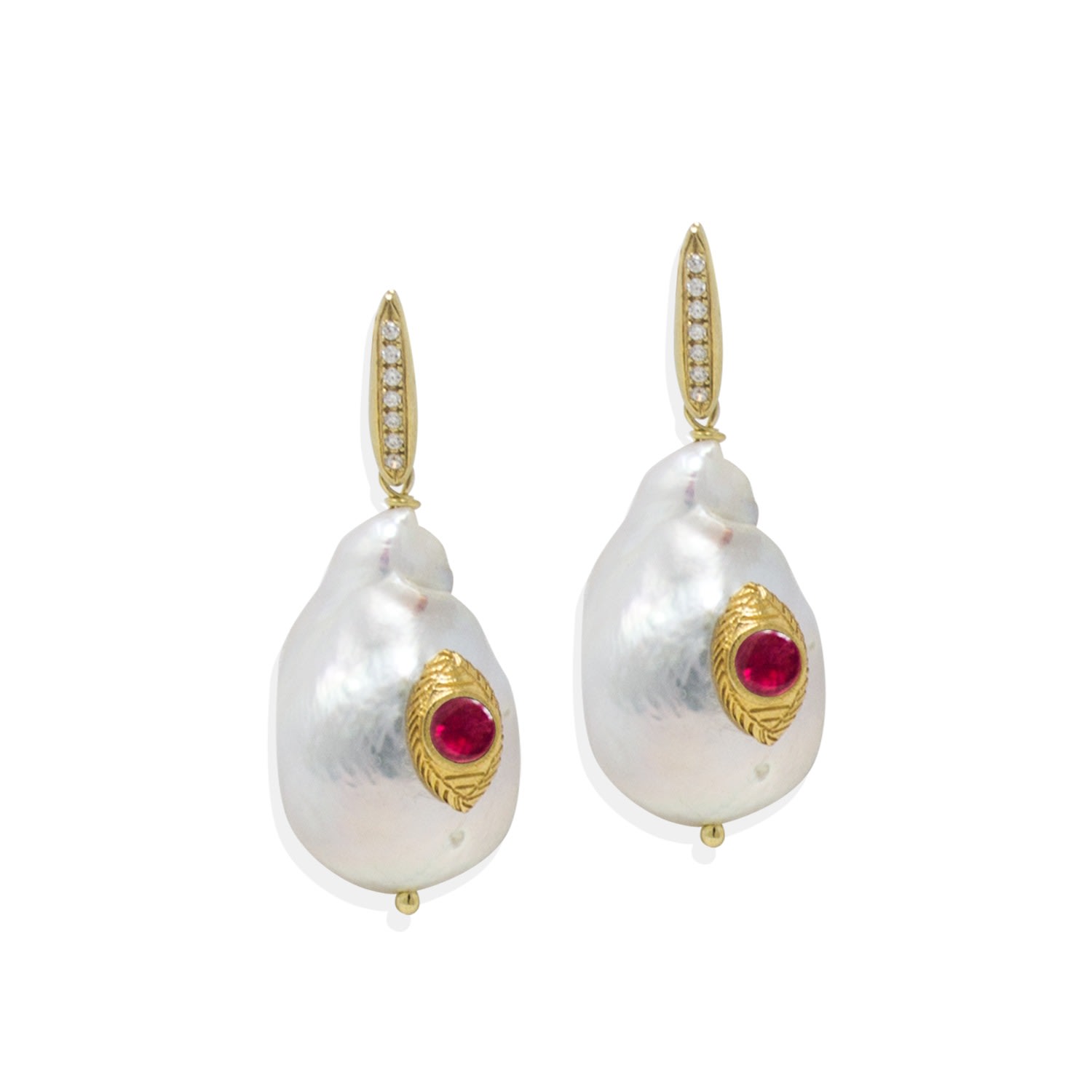 Women’s Gold The Eye Pearl & Ruby Earrings Vintouch Italy