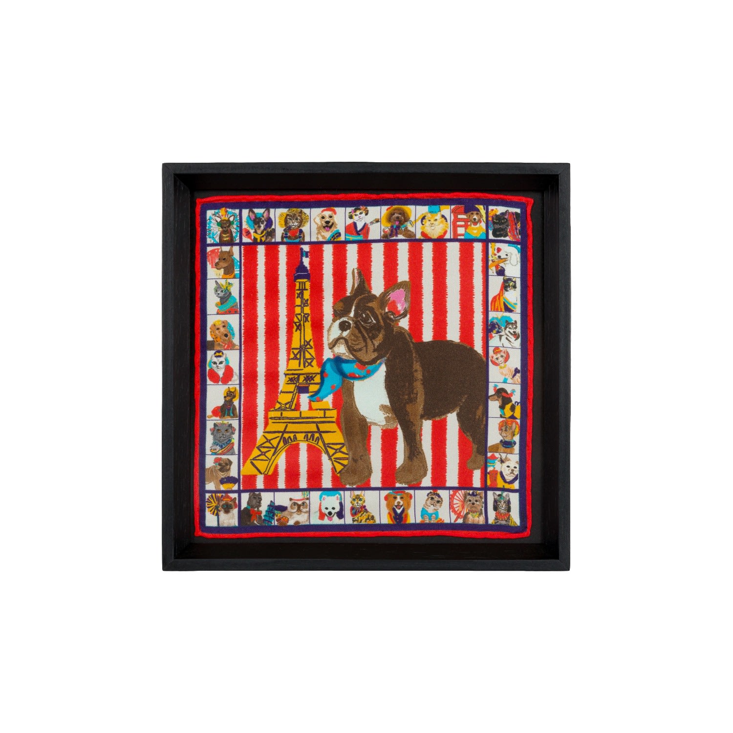 Un Poco French Bulldog Framed Silk Scarf In Multi