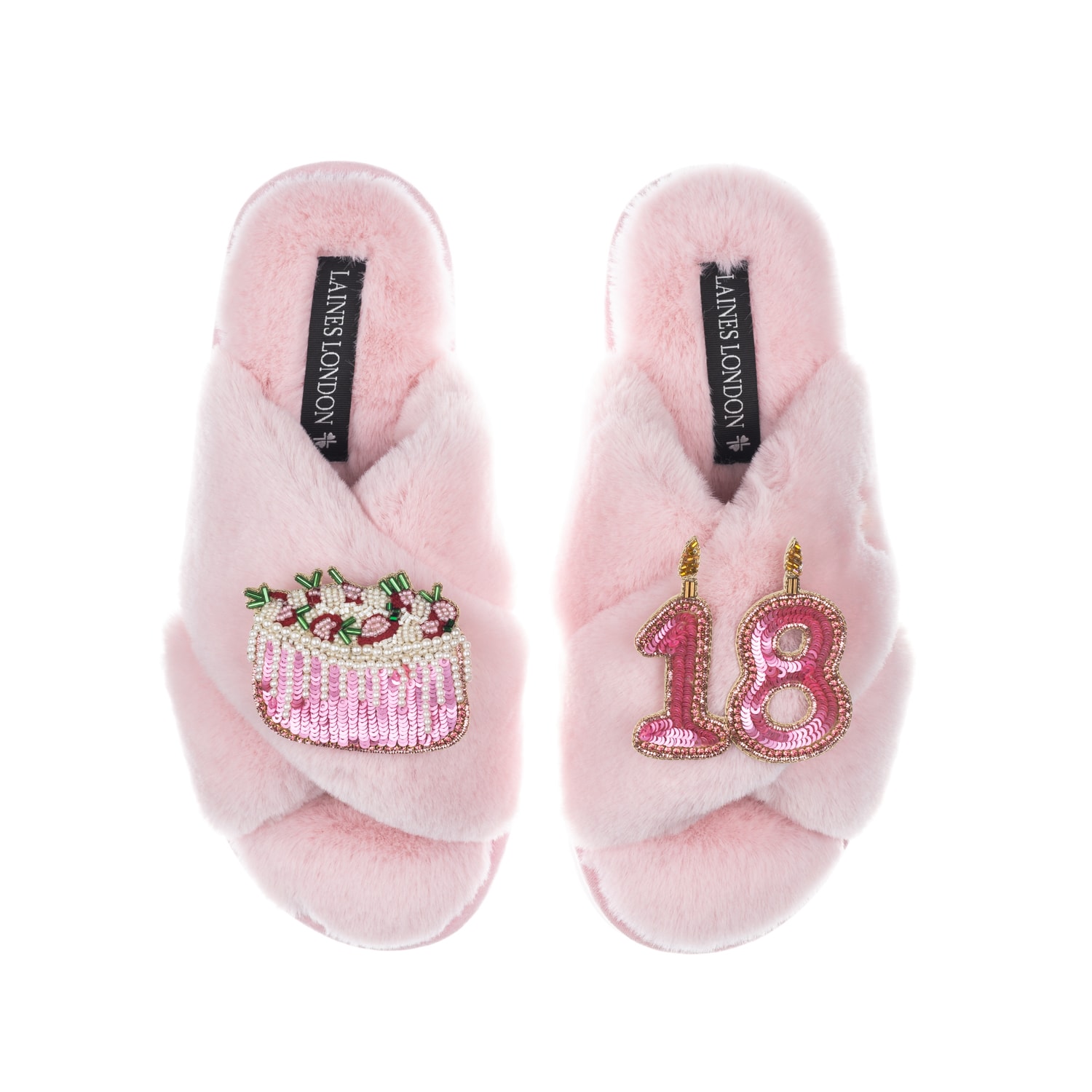 Laines London Women's Pink / Purple Classic Laines Slippers With 18th Birthday & Cake Brooches - Pink