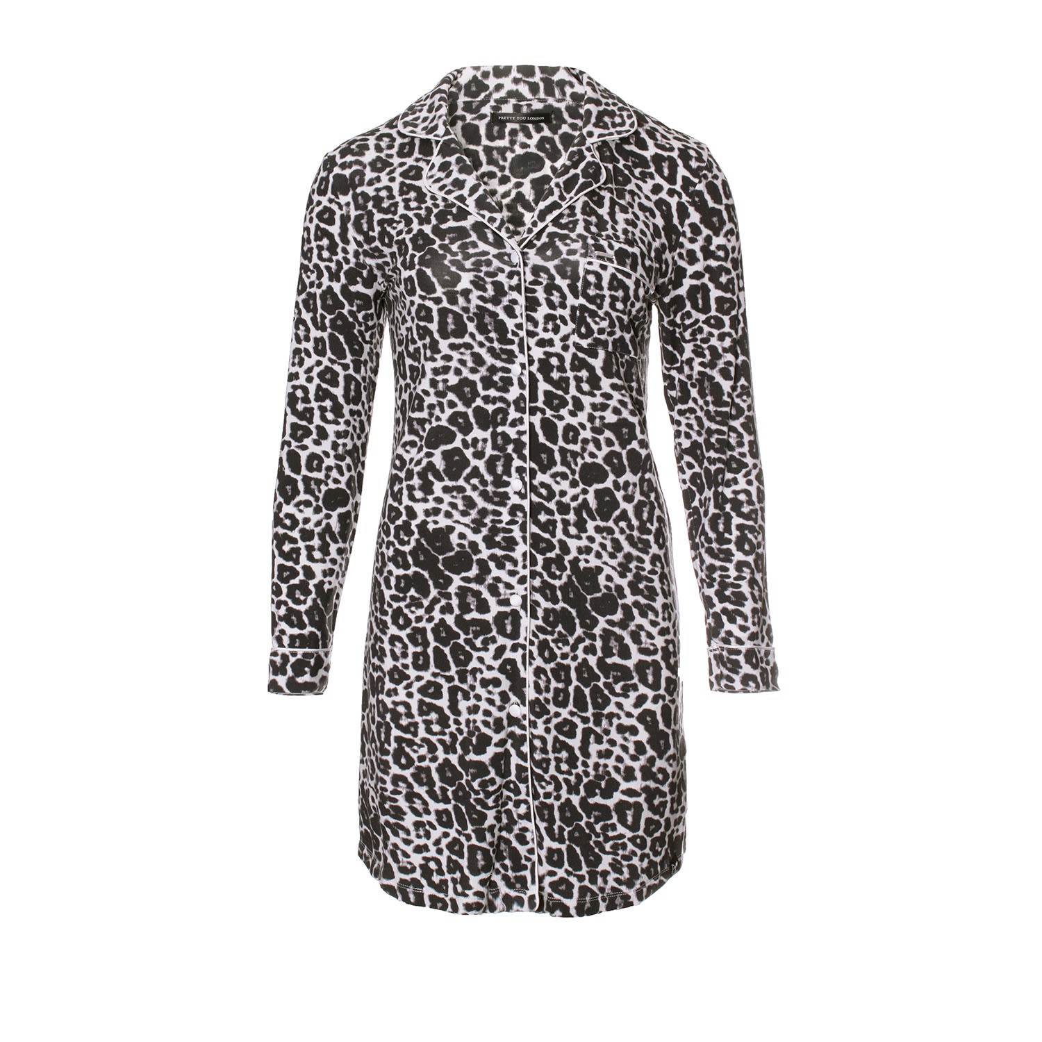 Pretty You Brown Bamboo Long Sleeved Womens Classic Nightshirt In Leopard Print In Brown