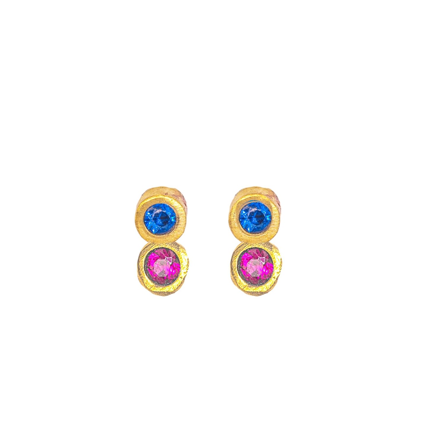 Women’s Gold Disco Dot Ruby And Blue Sapphire Stud Earrings Lily Flo Jewellery