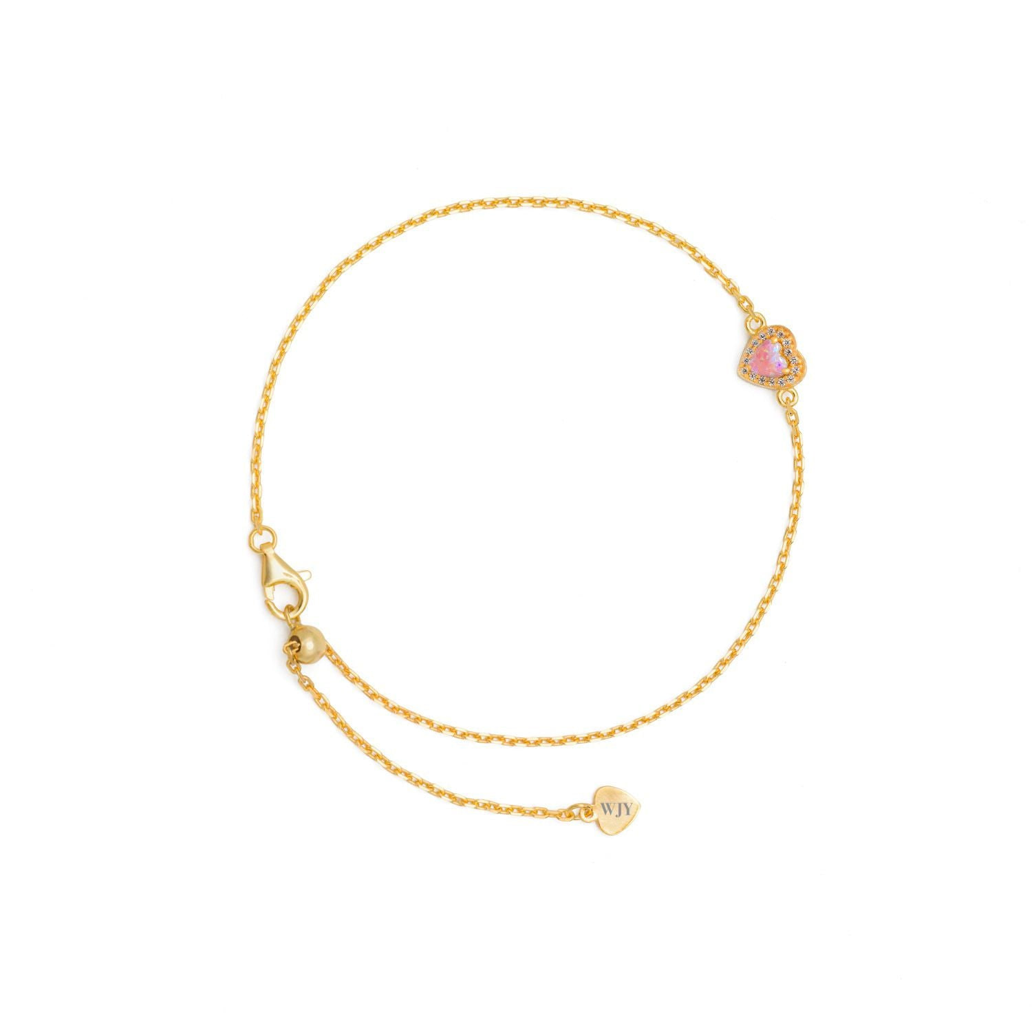 Jiaying Wang Wjy Studio London Women's Birthstones Pink Opal Heart Gold Plated Adjustable Bracelet / Anklet In Pink