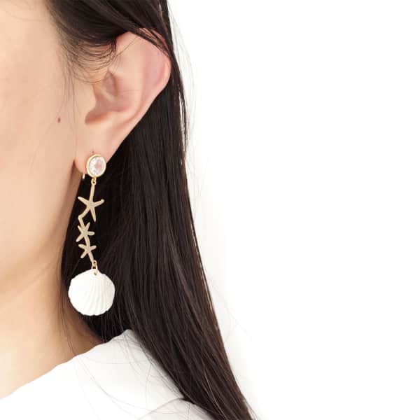 Poporcelain Crystal Star Porcelain Seashell Earrings