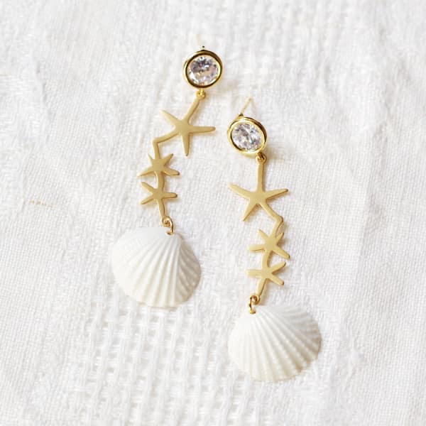 Poporcelain Crystal Star Porcelain Seashell Earrings