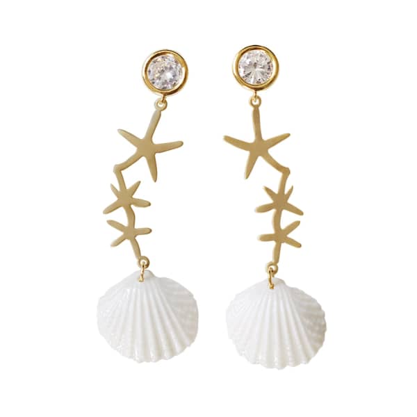 Poporcelain Crystal Star Porcelain Seashell Earrings