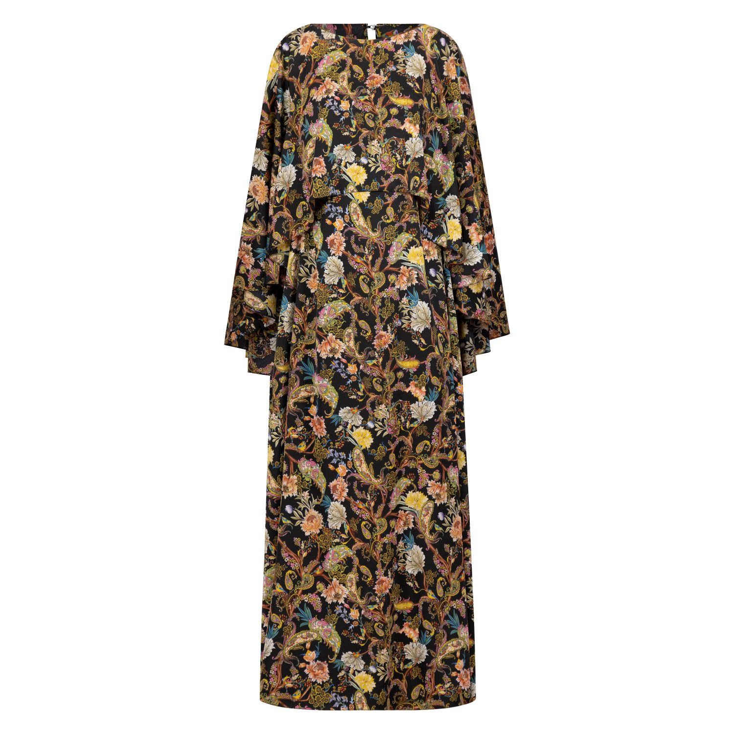Azzalia Women's Printed Silk Kaftan With Flare Sleeves In Black In Black