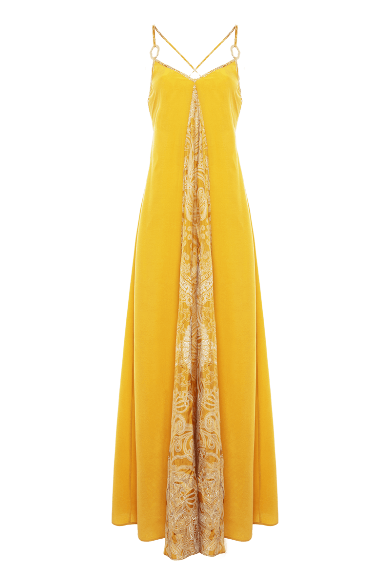 Movom Women's Yellow / Orange Johona V-neck Maxi Dress