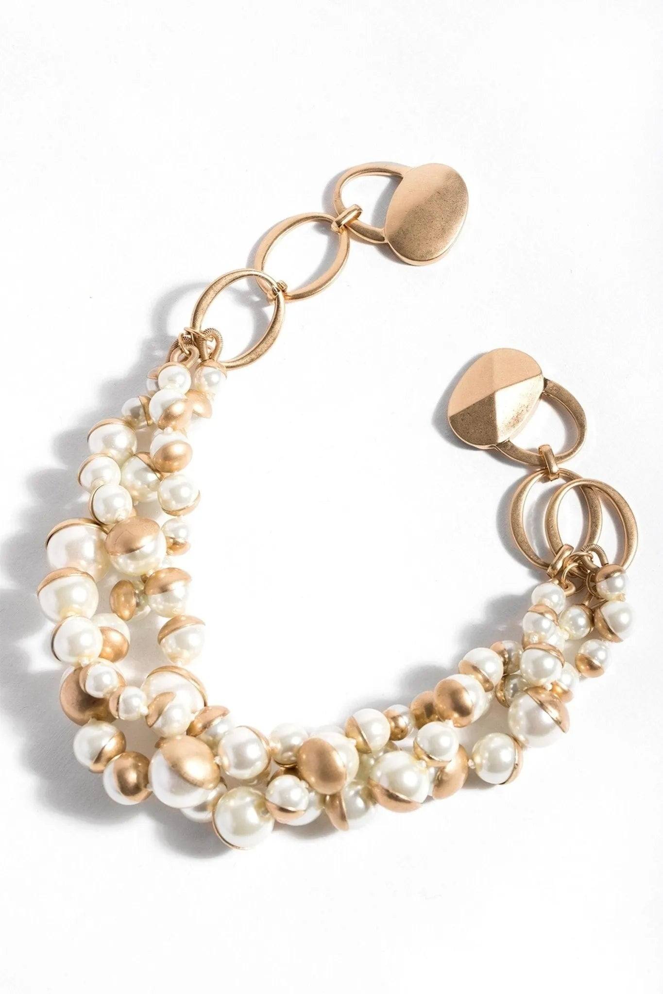 Saachi Women's Grey / White Half Moon Pearl Statement Necklace