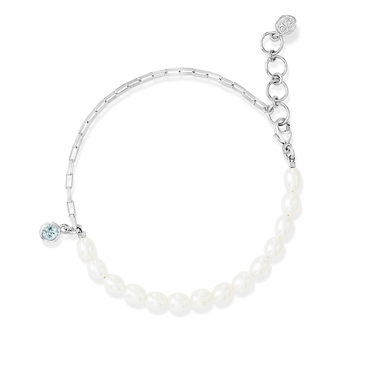 Dower & Hall Women's Luna White Pearl, Chain & Aquamarine Drop Bracelet In Sterling Silver In Silver