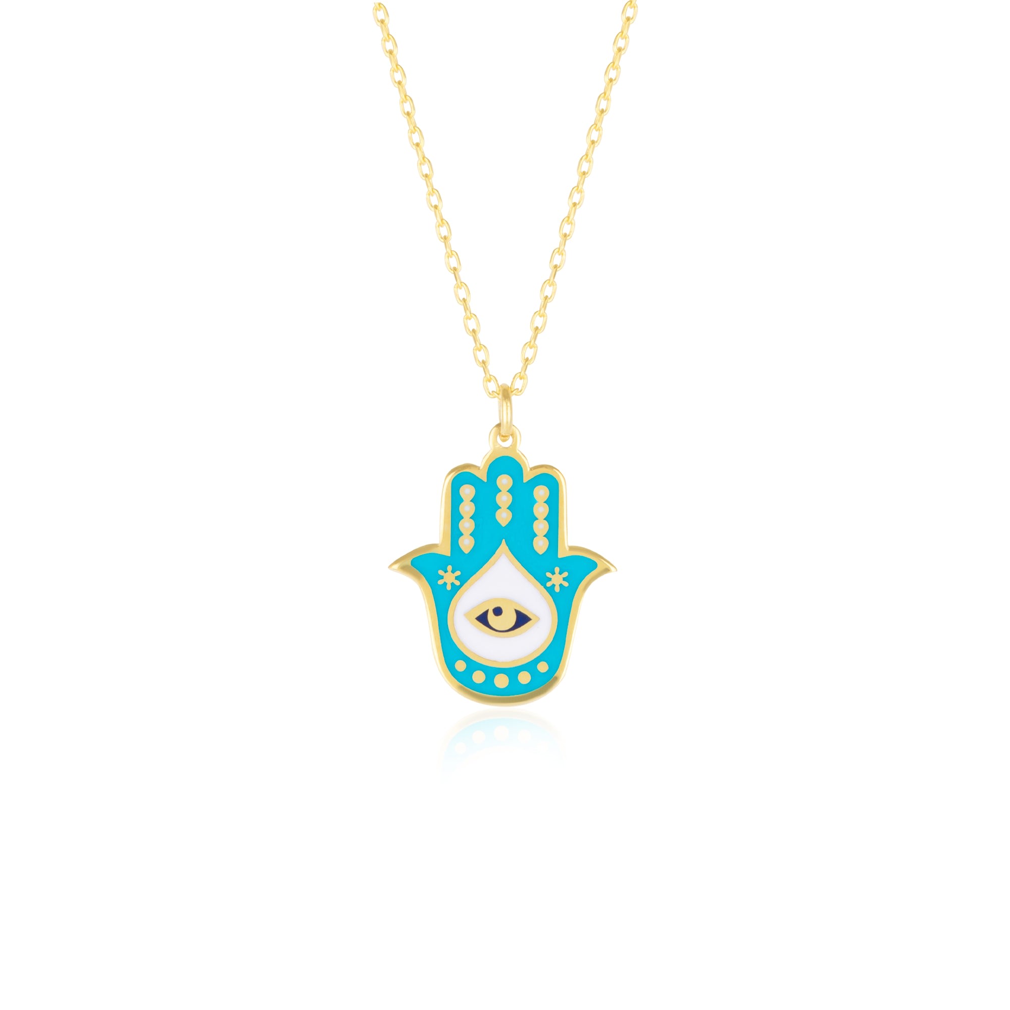 Spero London Women's Gold Authentic Turquoise Color Hamsa Hand Necklace Sterling Silver In Blue