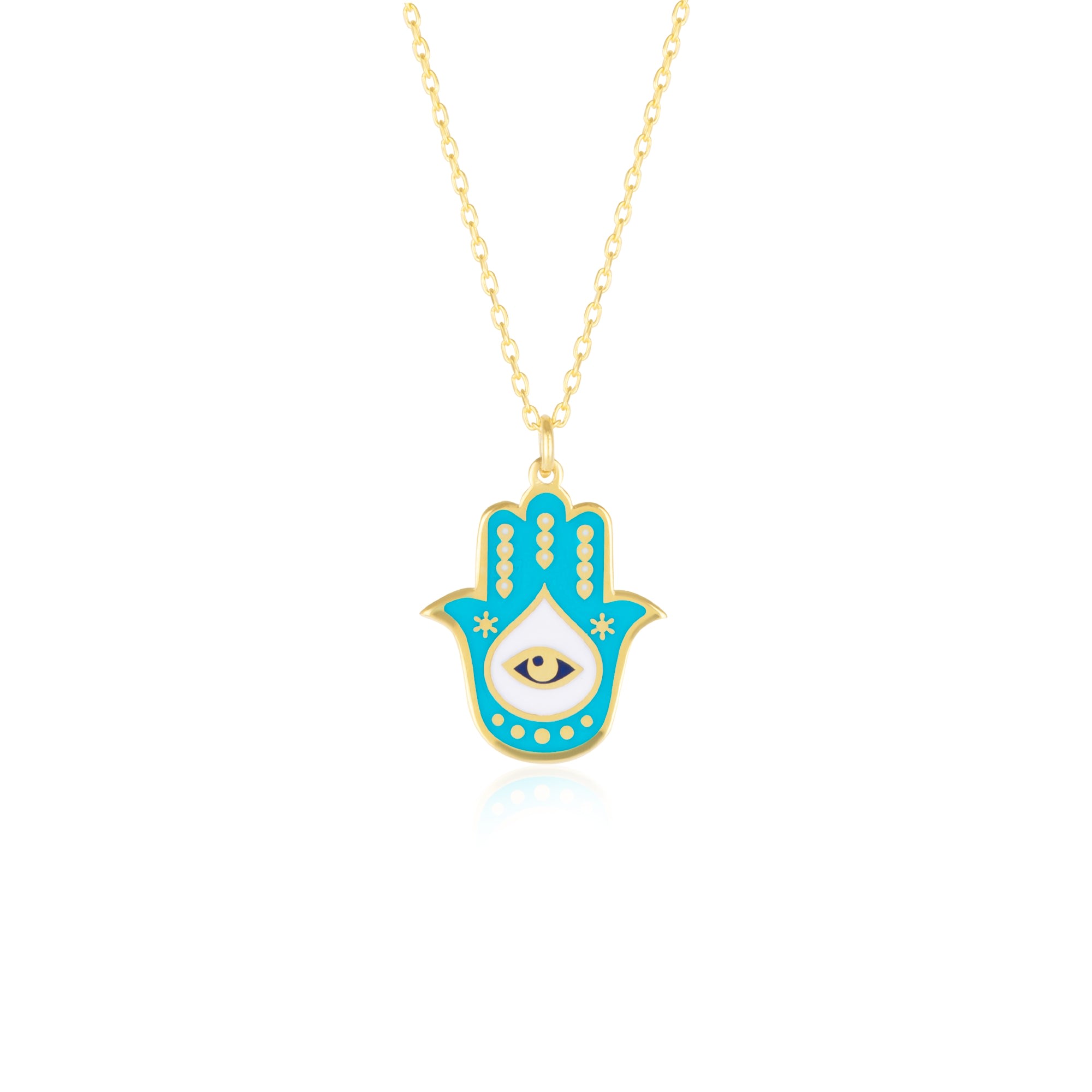 Women’s Gold Authentic Turquoise Color Hamsa Hand Necklace Sterling Silver Spero London