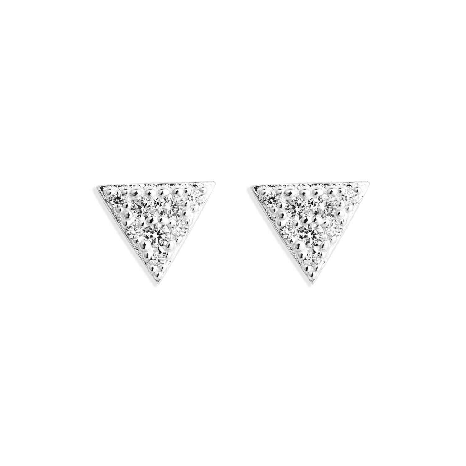 Toolally Women's Deco Triangle Studs - Silver & Cubic Zirconia